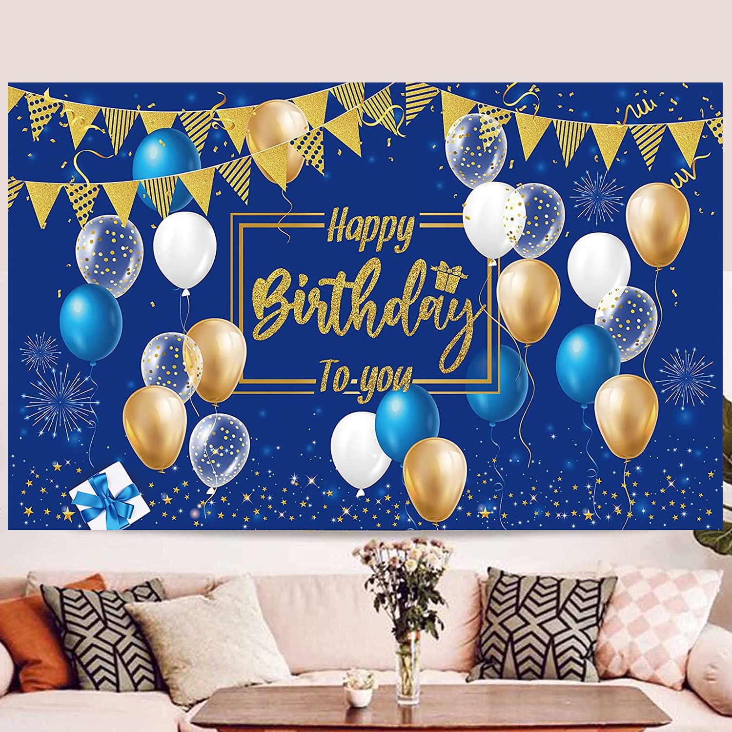 Happy Birthday Banner – Marineblau/silber, 185x110 Cm, Für Partys Und Fotohintergrund