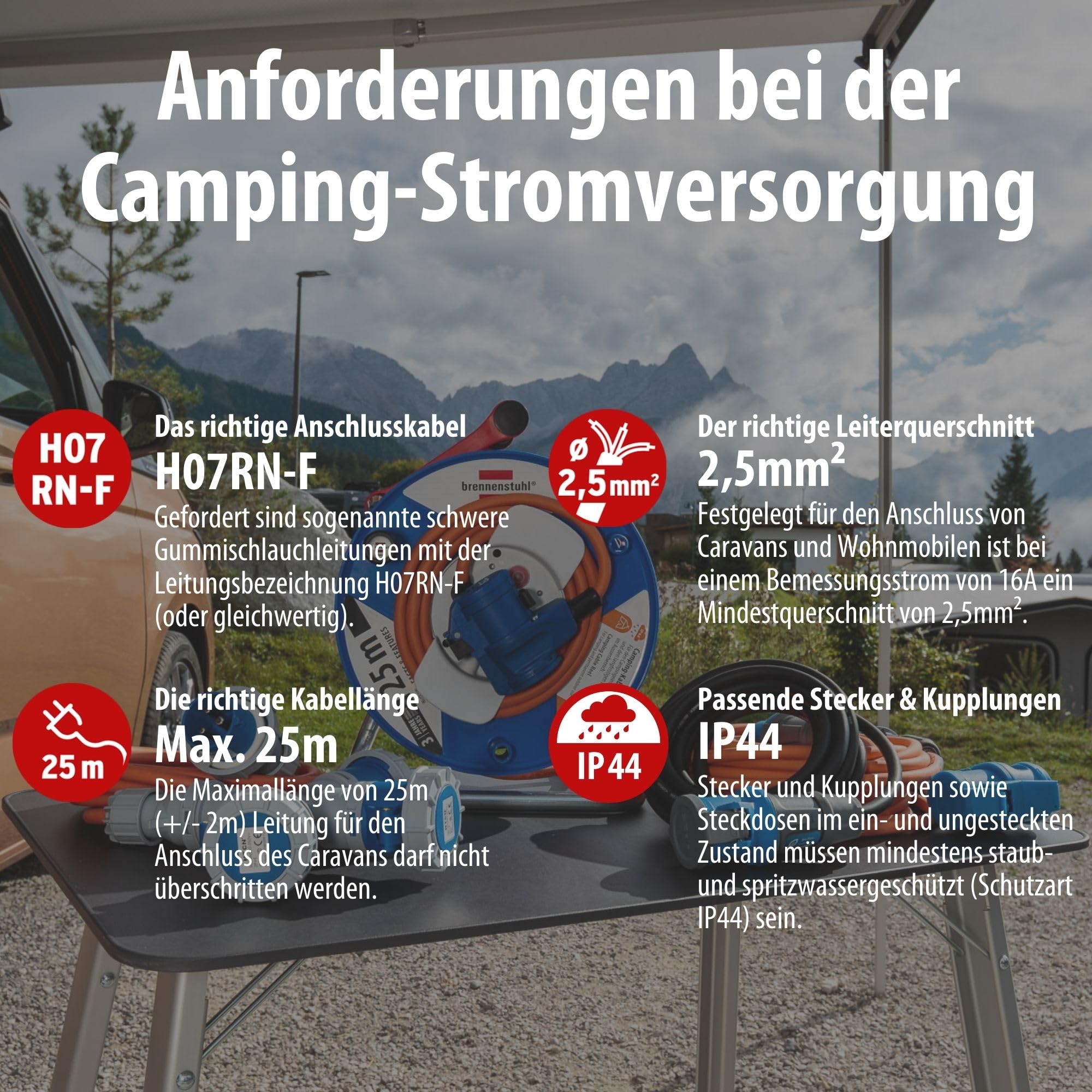 Brennenstuhl CEE Verlängerungskabel mit 3-Fach Verteiler (2m H07RN-F 3G2,5, 3X CEE 230V Kupplung 16A, Schutzart IP67, max. 3680W Gesamtleistung, für Camping, Outdoor, Marktstände)