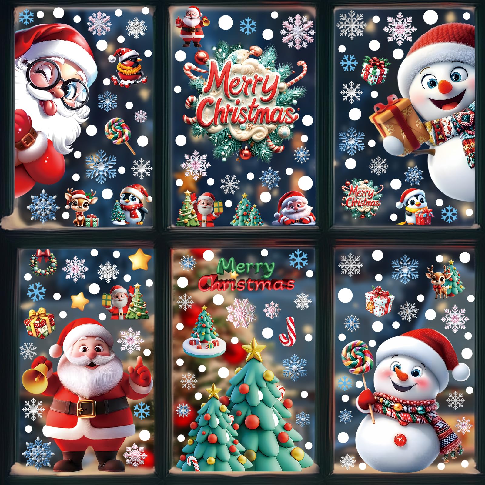 Adesivi natalizi per finestre, 263 pezzi, decorazioni natalizie, fiocchi di neve, Babbo Natale, renna per feste
