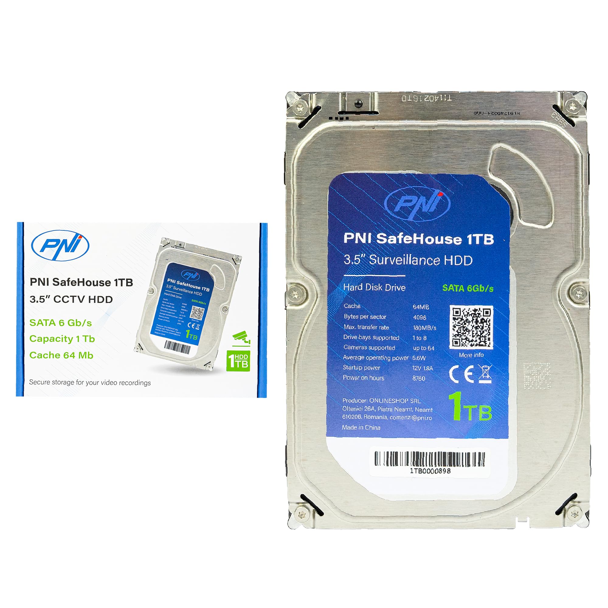 PNI Hard Disk interno SafeHouse 1TB, 3.5" HDD, CCTV, 64MB, per sistemi di sorveglianza
