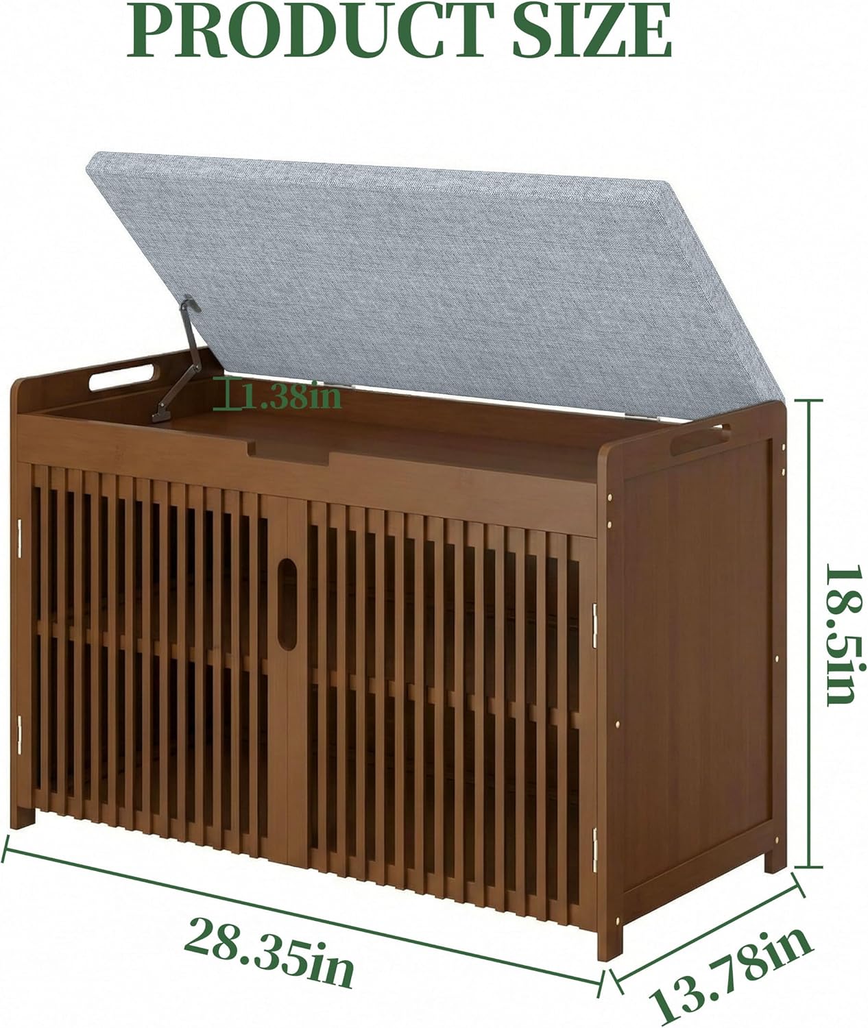 Bamboo Shoe Storage Bench with Padded Cushion, 3-Tier Shoe Rack Organizer with 2 Ventilated Grille Doors for Entryway, Bedroom, Bathroom (Walnut)