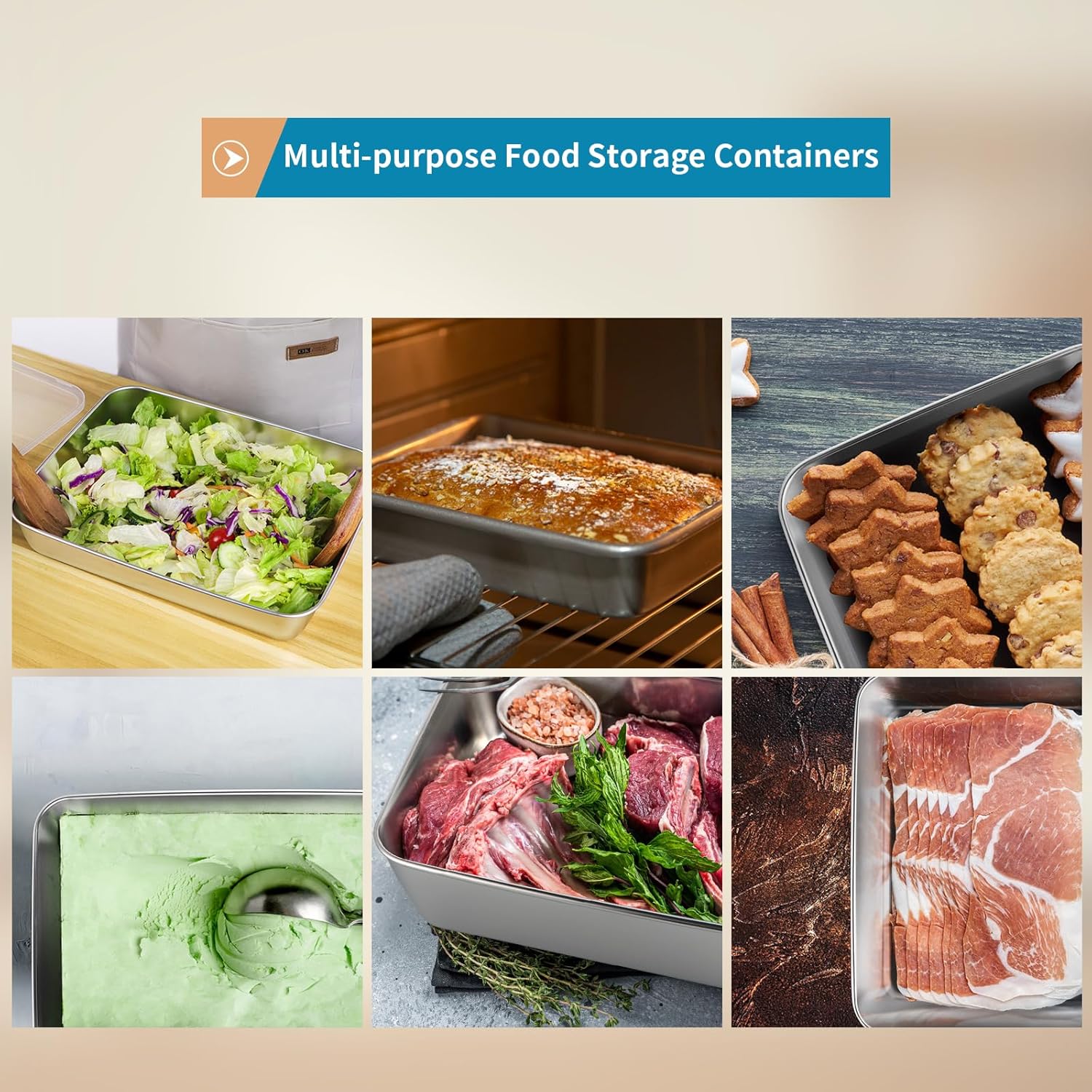 3 Pcs Stainless Steel Food Containers with Clear Lids, 12" x 9.6" Large Stackable Snack Storage Boxes, Deli Meat Keeper for Refrigerator or Picnic, BBQ Party - Image 5