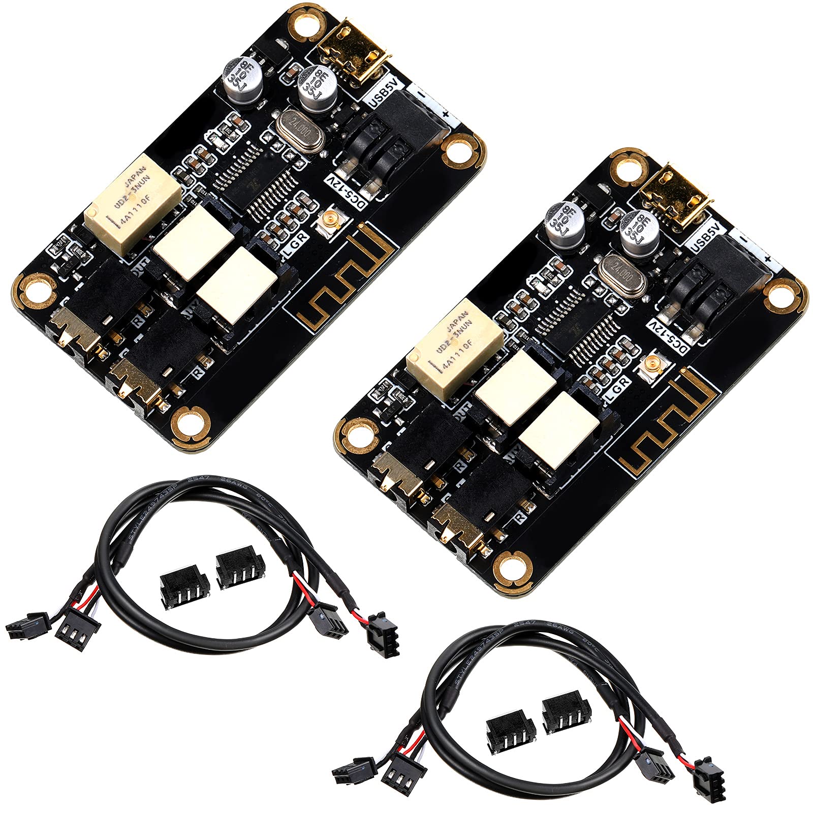 2 Pieces Audio Receiver Module DC 5V-12V Portable Wire Stereo Music Transmitter Module with Board Micro USB Port for Headphone Speaker Home Sound System DIY