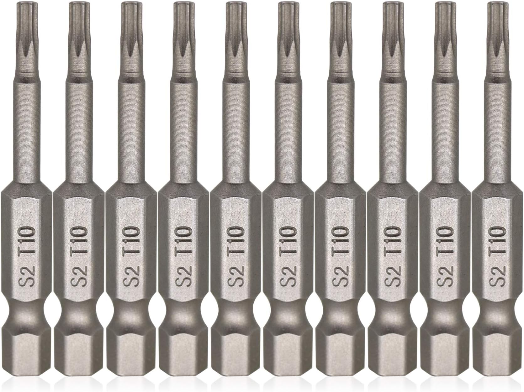 1/4 Inch Hex Shank T10 Torx Security Screwdriver Bits Magnetic S2 Steel 2 Inch Length 10 Pack