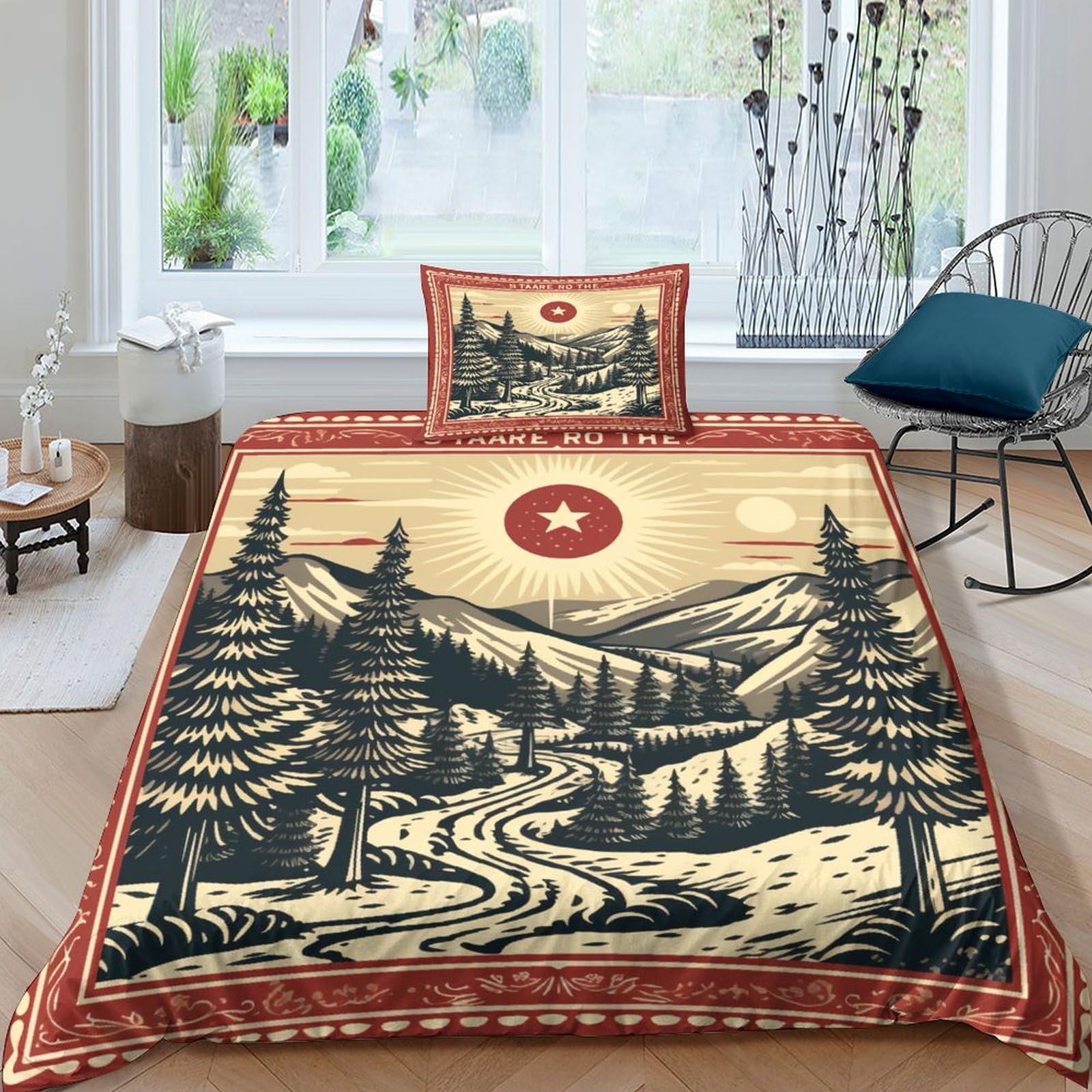 Parure de lit Noël vintage 135x200 en microfibre hypoallergénique et douce pour la peau