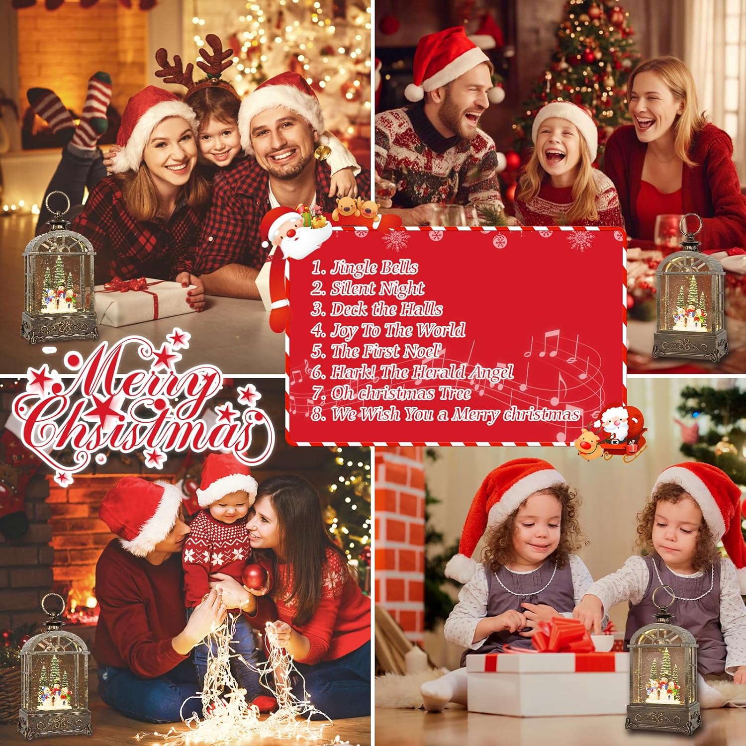 Christmas Snow Globe Lantern,Christmas Decorations Indoor for Home,with 6 Hour Timer Musical Snow Globes,Battery Or USB Powered Swirling Glitter Lantern Christmas Decor Gifts,Snowman Family - Image 7