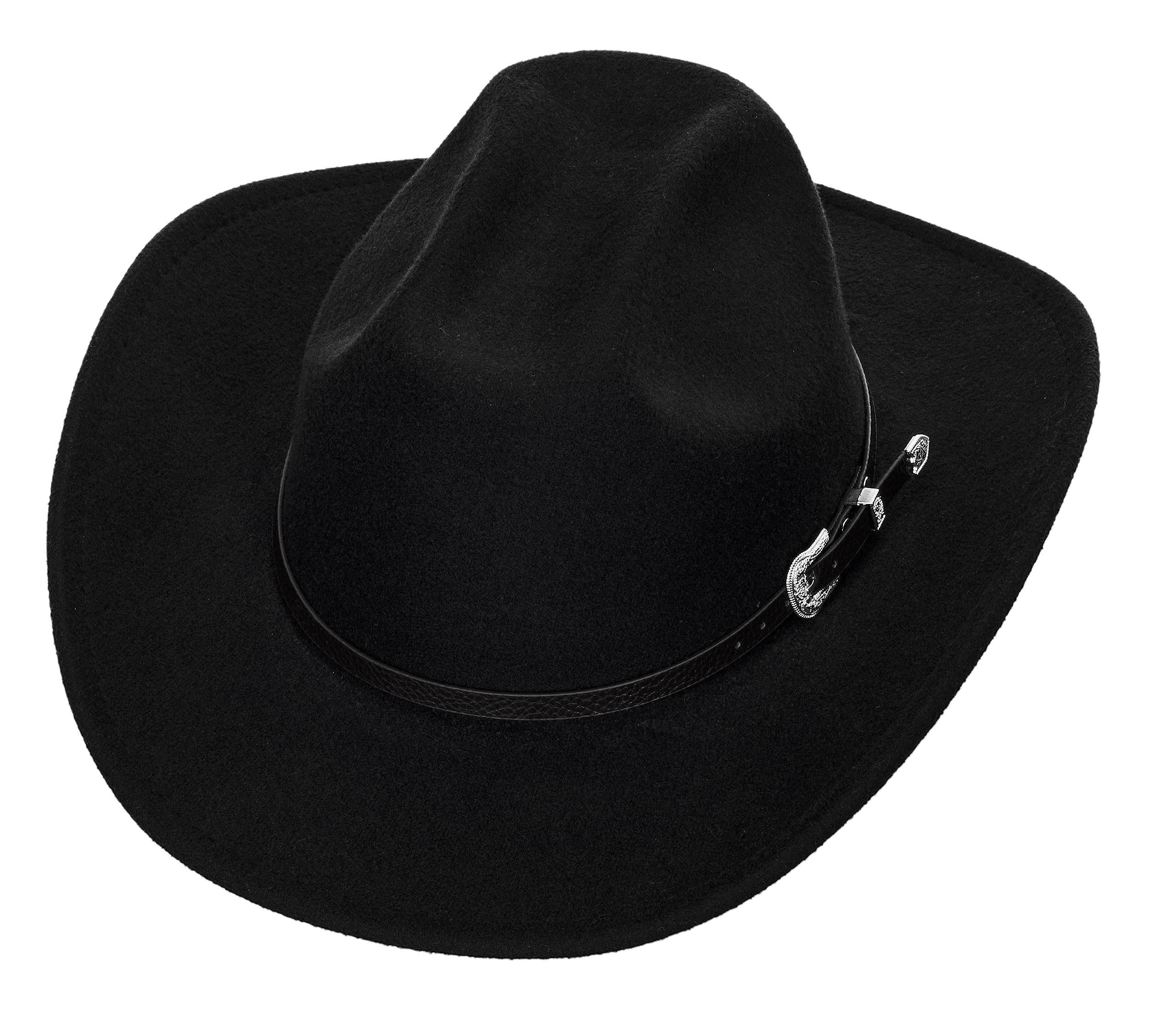 Women Men Western-Cowboy-Cowgirl-Hat Outdoor Faux Felt Wide Brim Western-Belt-Buckle Panama Fedora Hat(M)
