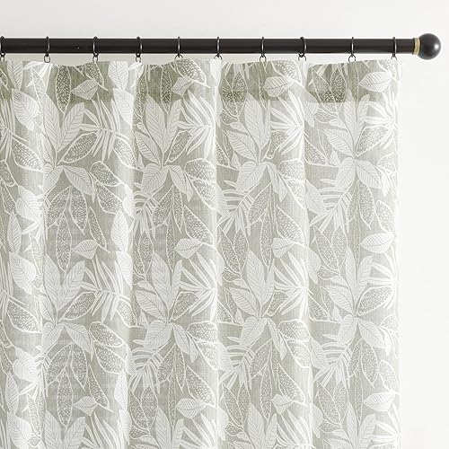 Vangao Cortinas de mezcla de lino gris para sala de estar, 96 pulgadas de largo, cortinas semitransparentes para dormitorio, cortinas botánicas con
