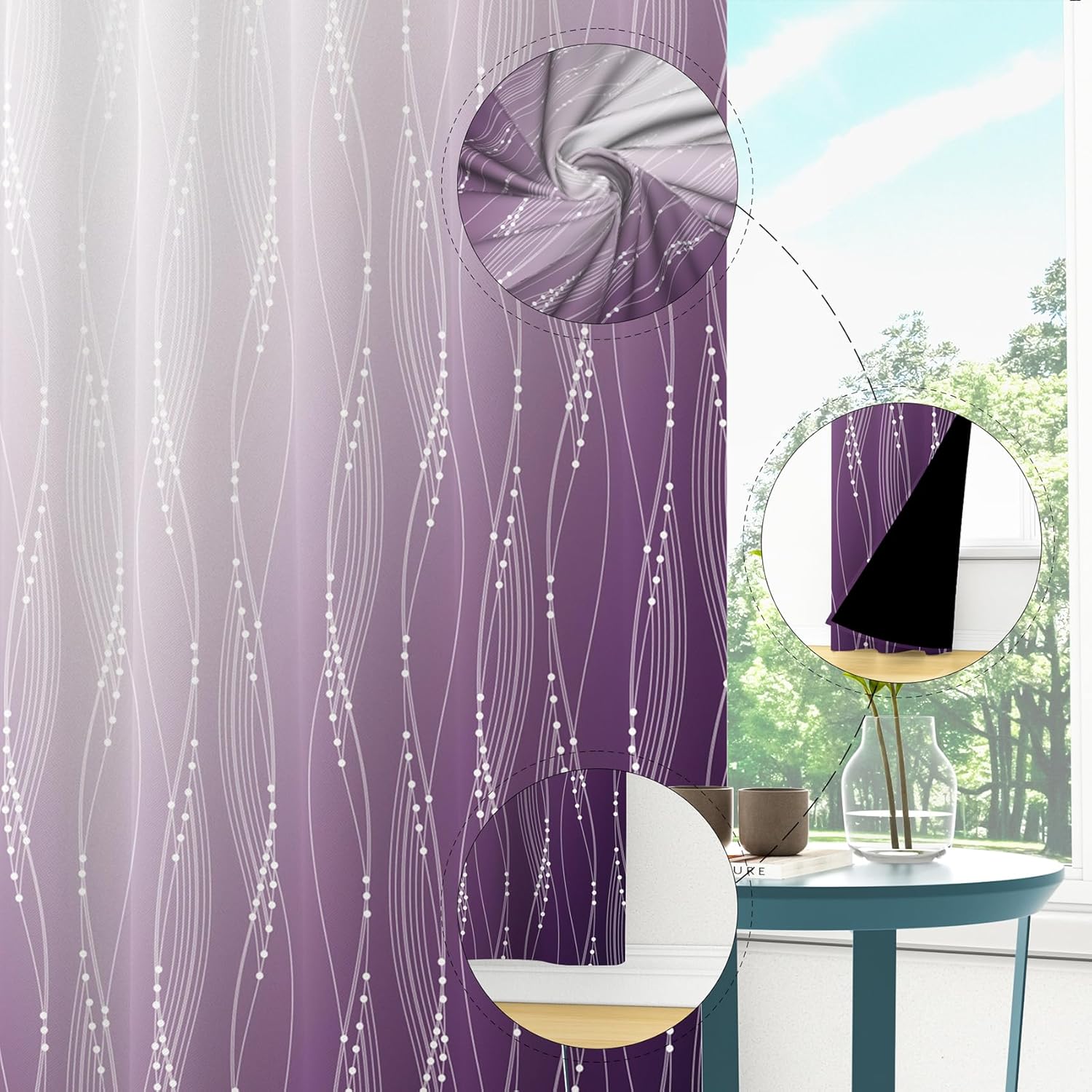 Ombre Blackout Curtains for Bedroom Gradient Purple White Color Grommet Room Darkening Curtains 84 Inches Long Thermal Insulated Drapes for Living Room, 2 Panels 52x84 inch