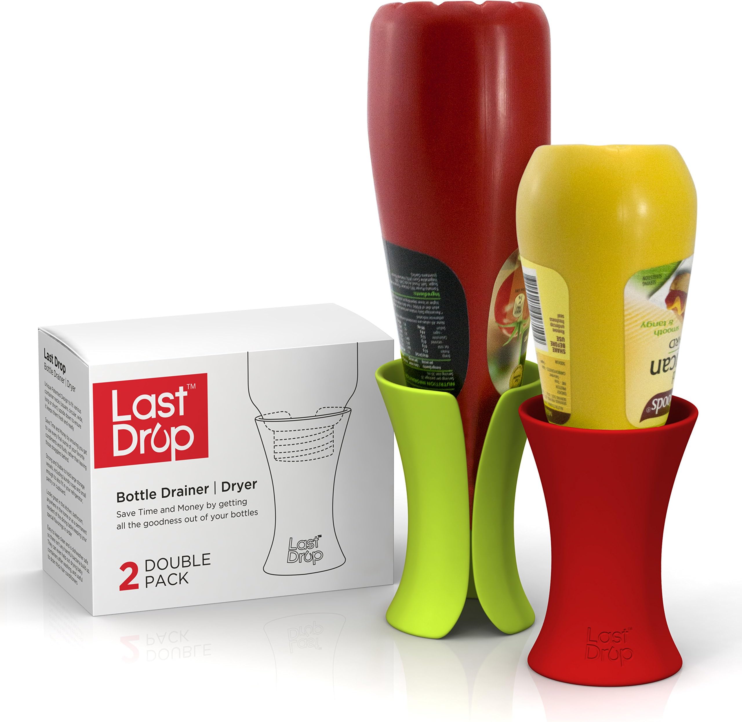 Last Drop Bottle Emptier & Drainer 2-Pack | Stand Holds Vessels Upside Down to Squeeze Out Every Little Bit | Easy-to-use | Great in Kitchen, Bathroom, or Restaurant for Condiments, Sauces, & Shampoo