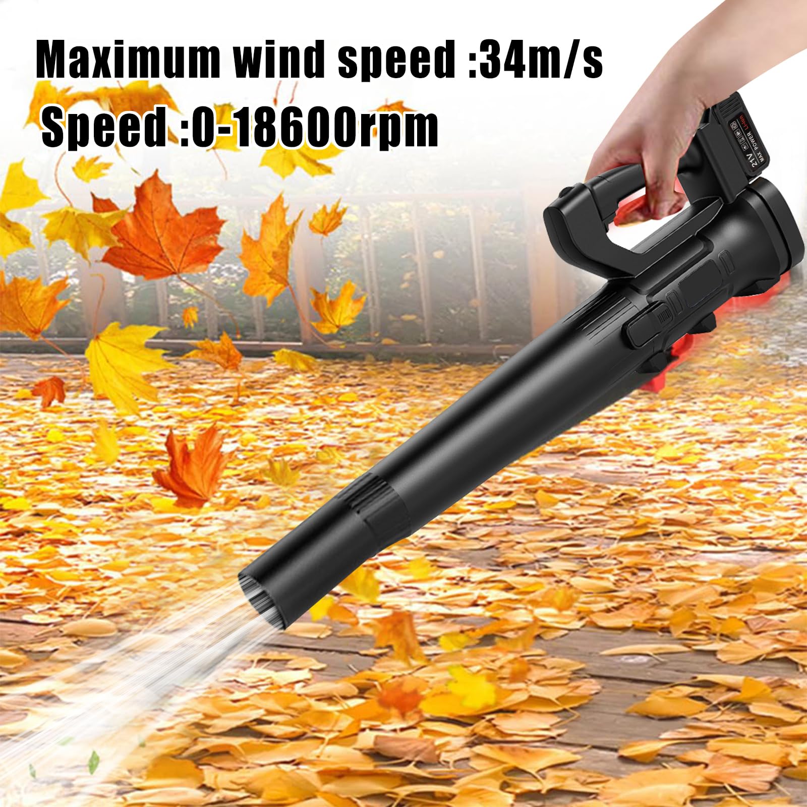 Soplador eléctrico de hojas, 6 velocidades, potencia de succión 708 m³/h, aspirador trituradora para hojas, hojas caídas, polvo, nieve (no cargador, negro)