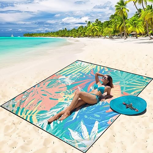 Miniatura 20 de Manta de playa impermeable a prueba de arena tapete de playa 79" X 83"/10'x9' para 2-8 adultos, de secado rápido, tapete de picnic al aire libre,
