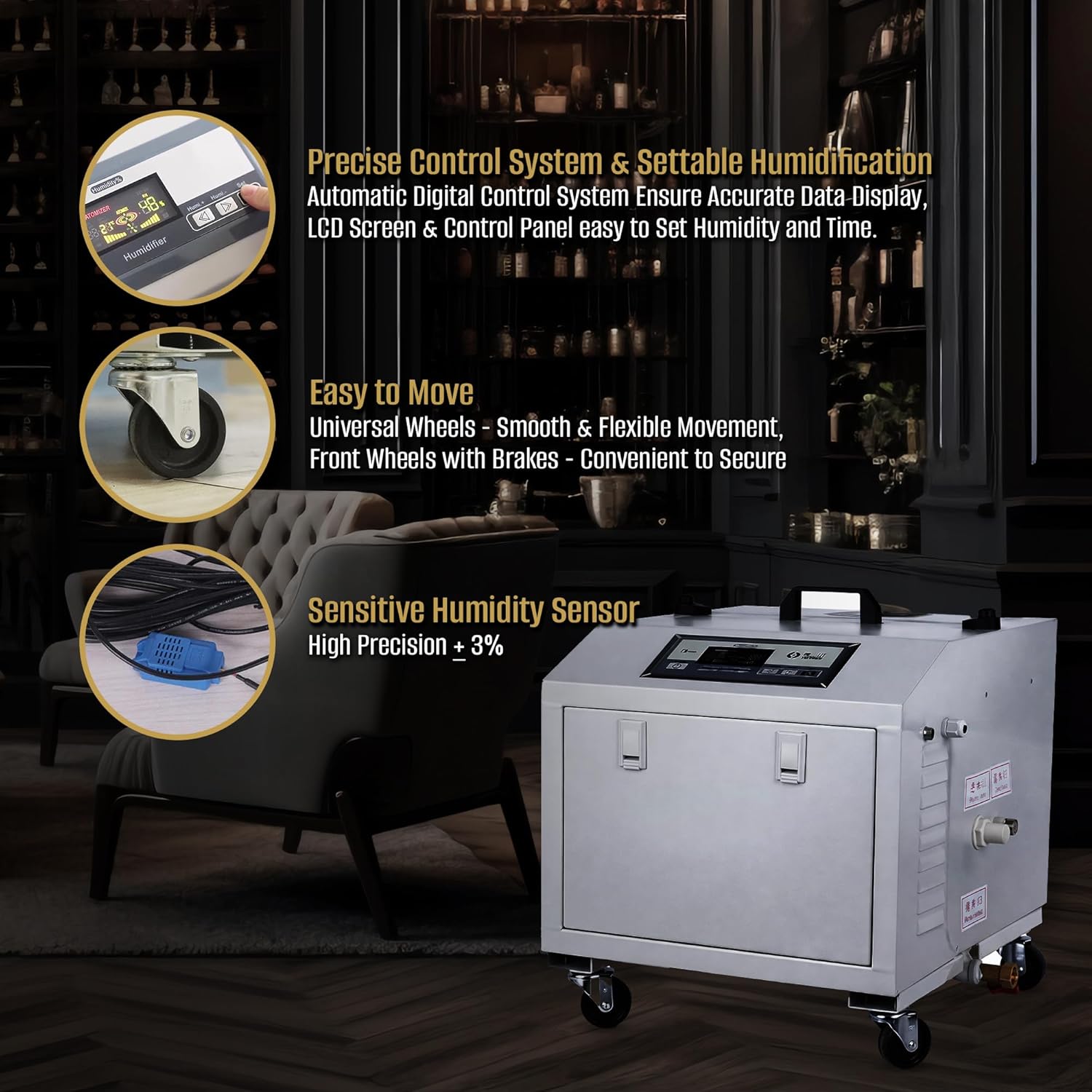 Cigaroze EB-03C Walk-In Cigar Humidifier – Ultrasonic with Display & Wheels, 700–4000 Cu Ft
