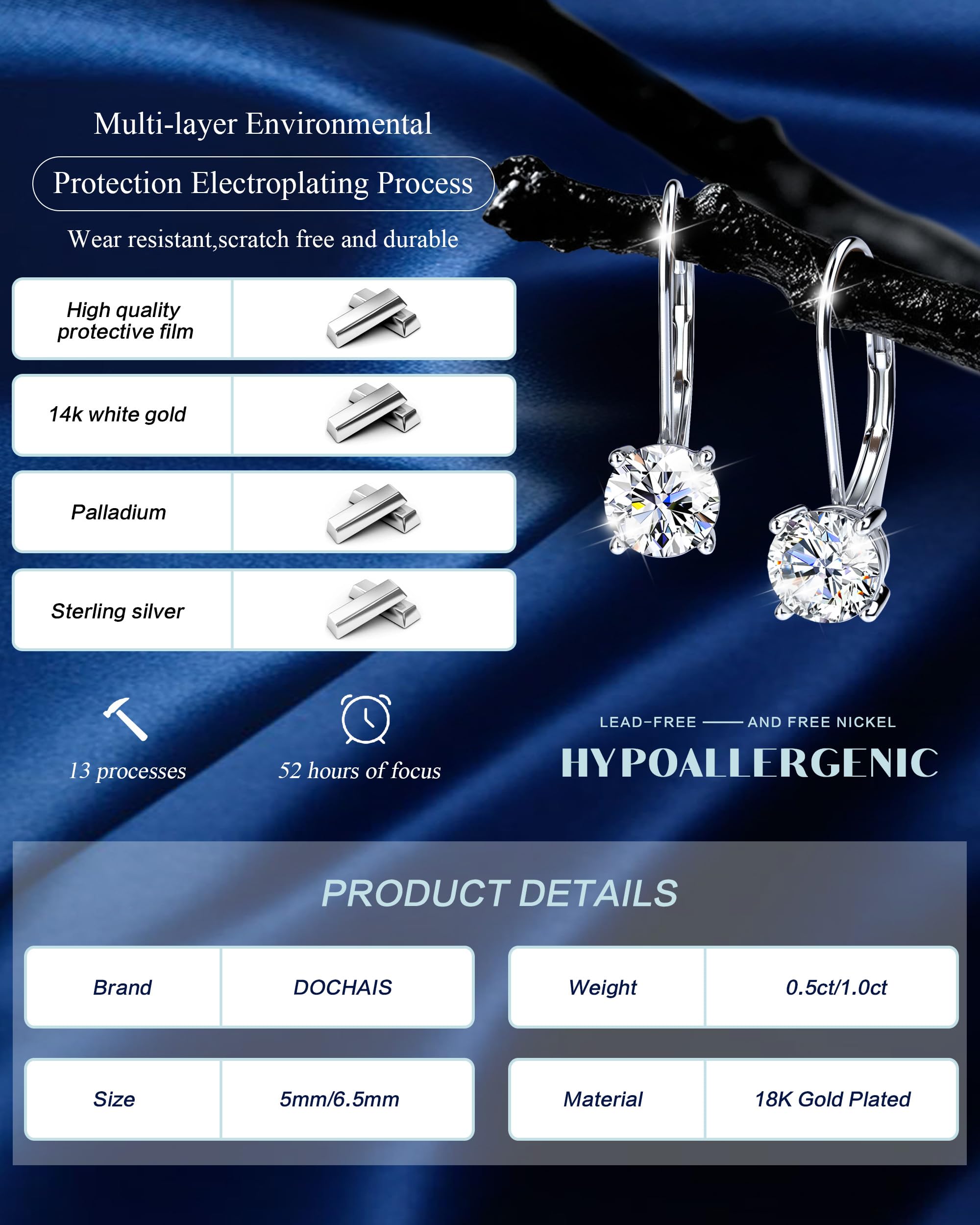 DOCHAIS Moissanita Pendientes Mujer Plata Colgantes 0.5ct-1.0ct Hipoalergénicos Pendientes Plata de Ley 925 Aros Pendiente Brillante Regalo Mujer Cumpleaños San Valentín