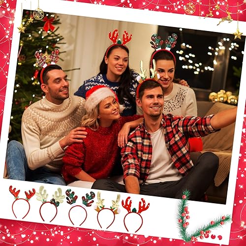 Miniatura 3 de Riceshoot 20 diademas de Navidad iluminadas con purpurina LED de reno, diademas de Navidad coloridas para Navidad, accesorios de Navidad para niños