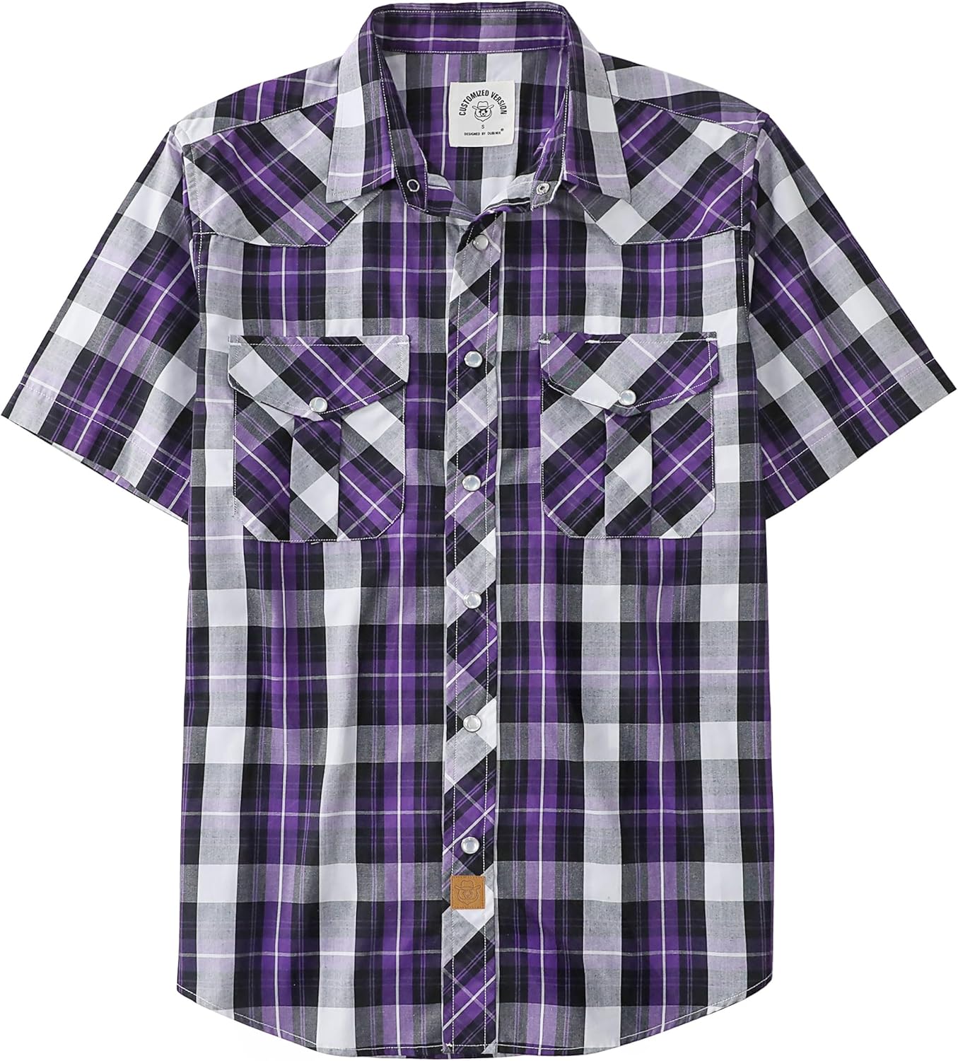 Dubinik® Western Shirts for Men Short Sleeve Plaid Pearl Snap Shirts for Men Button Up Shirt Cowboy Casual Work Shirt