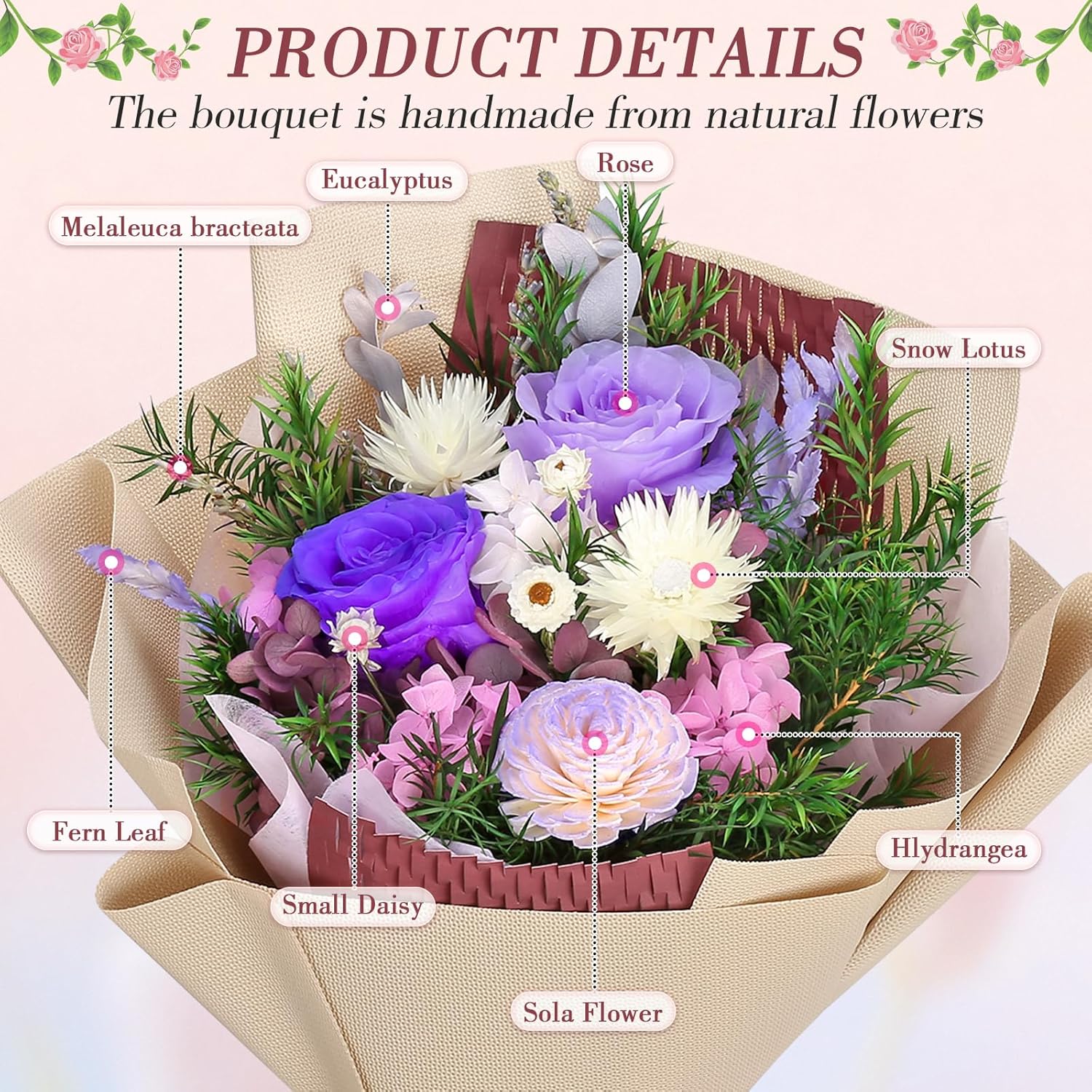 Bloom's Diary Preserved Flowers Bouquet, Flowers for Delivery Prime, Birthday Gifts for Women, Wife, Mother, Her (Purple) - Image 5