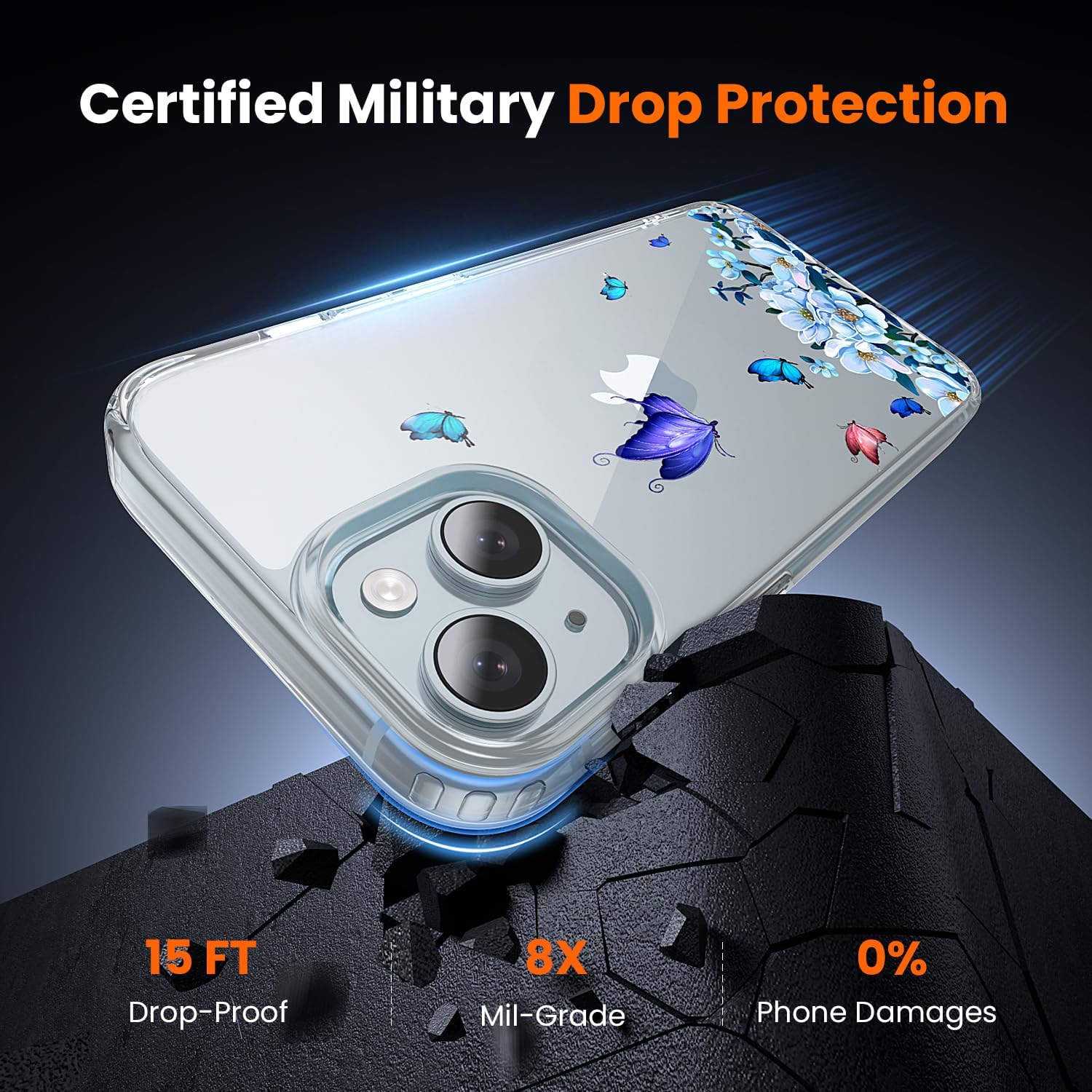  3 in 1 for iPhone 15 Case Clear Printed Design | Yellowing-Resistant Acrylic Back, Screen Protector *1 & Camera Lens Protector*1, Military-Grade Protection thumbnail