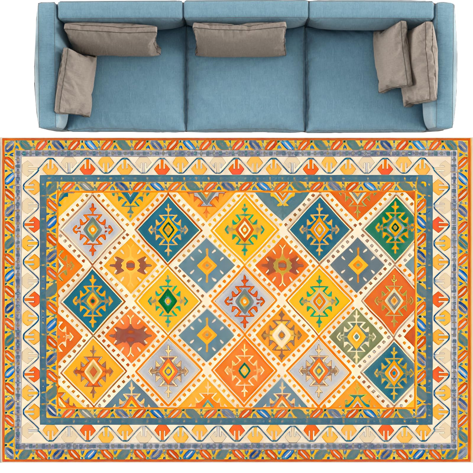 Tapis de chambre vintage orange et beige pour une ambiance cosy