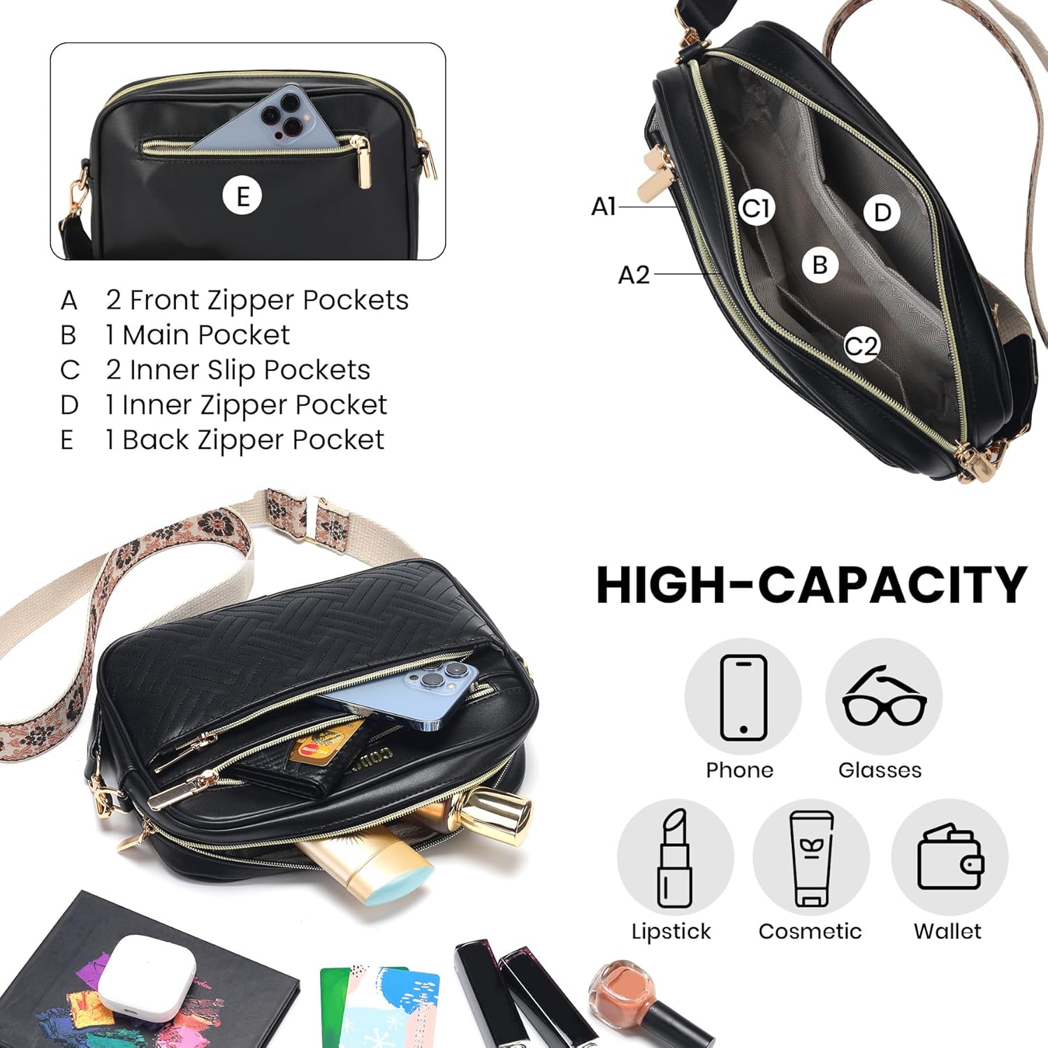 Small Crossbody Bags for Women Trendy Quilted Vegan Leather Sling Purse Shoulder Handbags with Adjustable Strap - Image 6