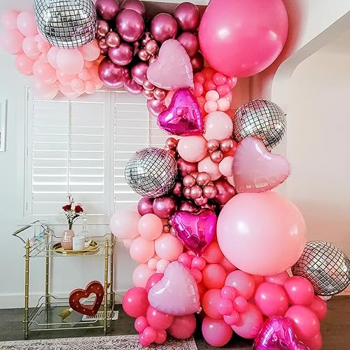 Guirnalda de arco de globos metálicos de color rosa intenso de 22 pulgadas, 18, 14, 10 y 6 pulgadas, cumpleaños, baby shower, despedida de soltera,