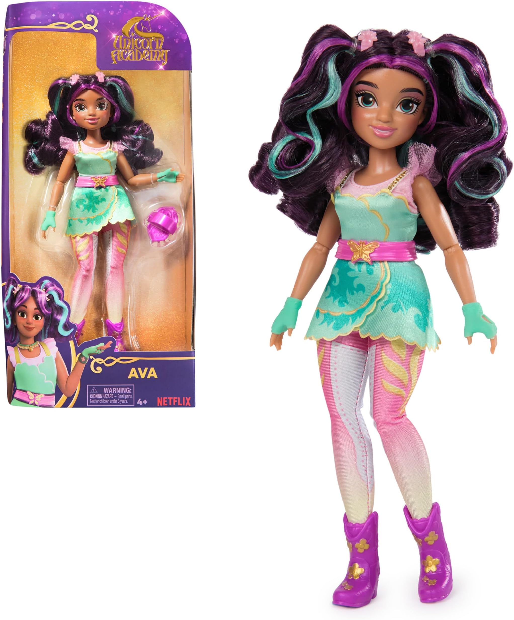 Unicorn Academy, Ava Doll with Highlighted Hair, 7 Fashion Accessories and Hair Styling Tool, 24.1cm, Dolls and Unicorn Toys for Girls Aged 4 and up