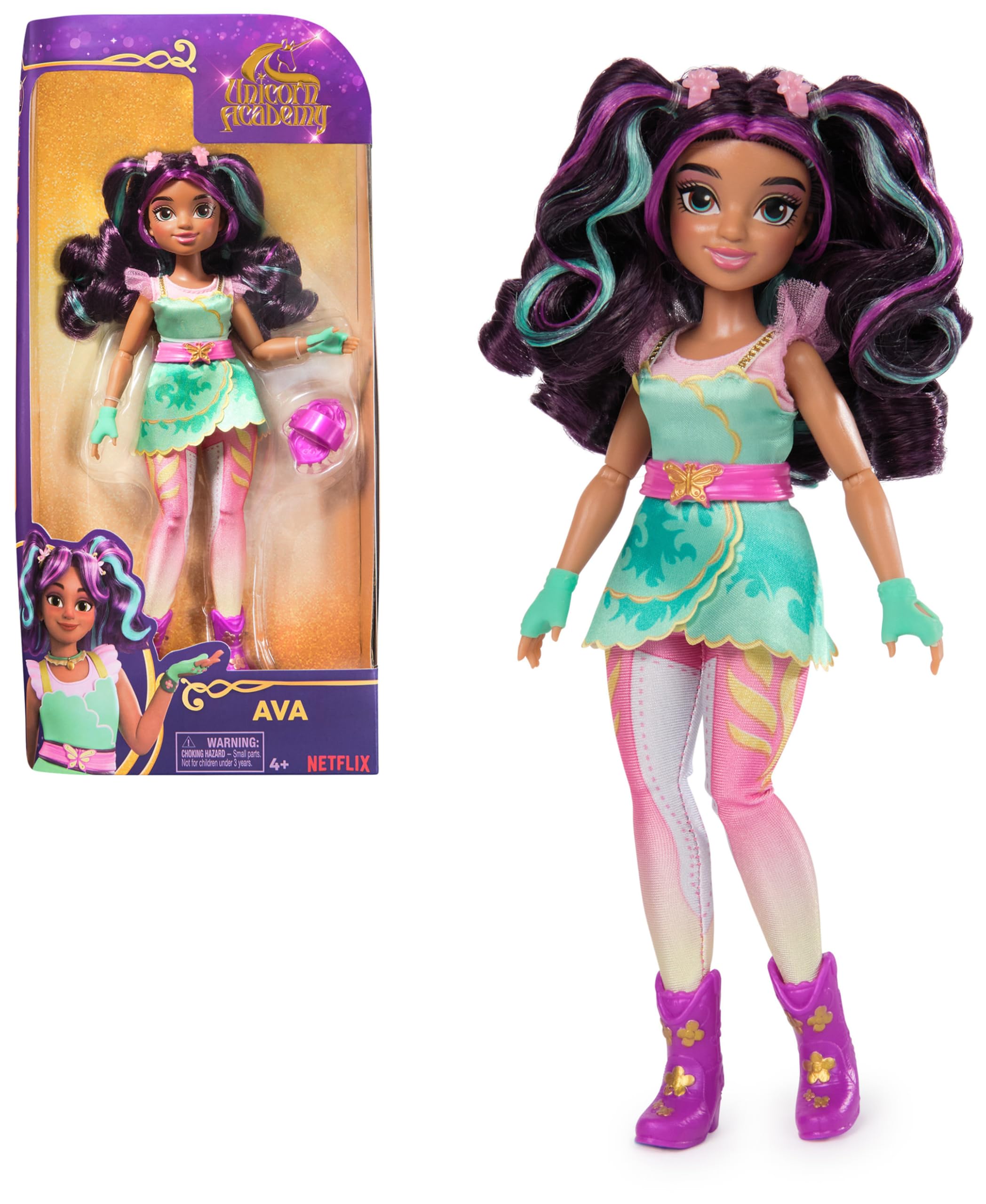 Ava Doll with Highlighted Hair, 7 Fashion Accessories and Hair Styling Tool, 24.1cm, Dolls and Unicorn Toys for Girls Aged 4 and up