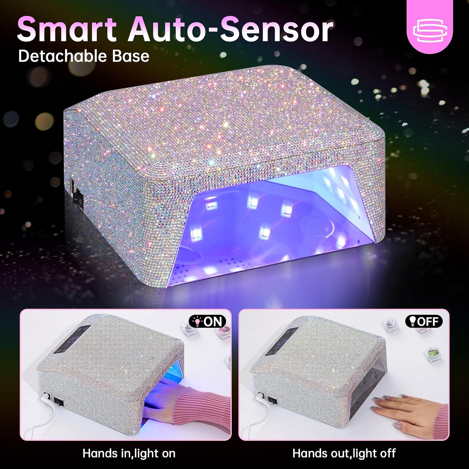 Nail Dust Collector with Reusable Filters Powerful Vacuum Fan Dust Collection Machine Hand Pillow White & UV LED Nail Lamp 96W Gel Polish Light 4 Timer Setting Quick Dry Curing Lamp