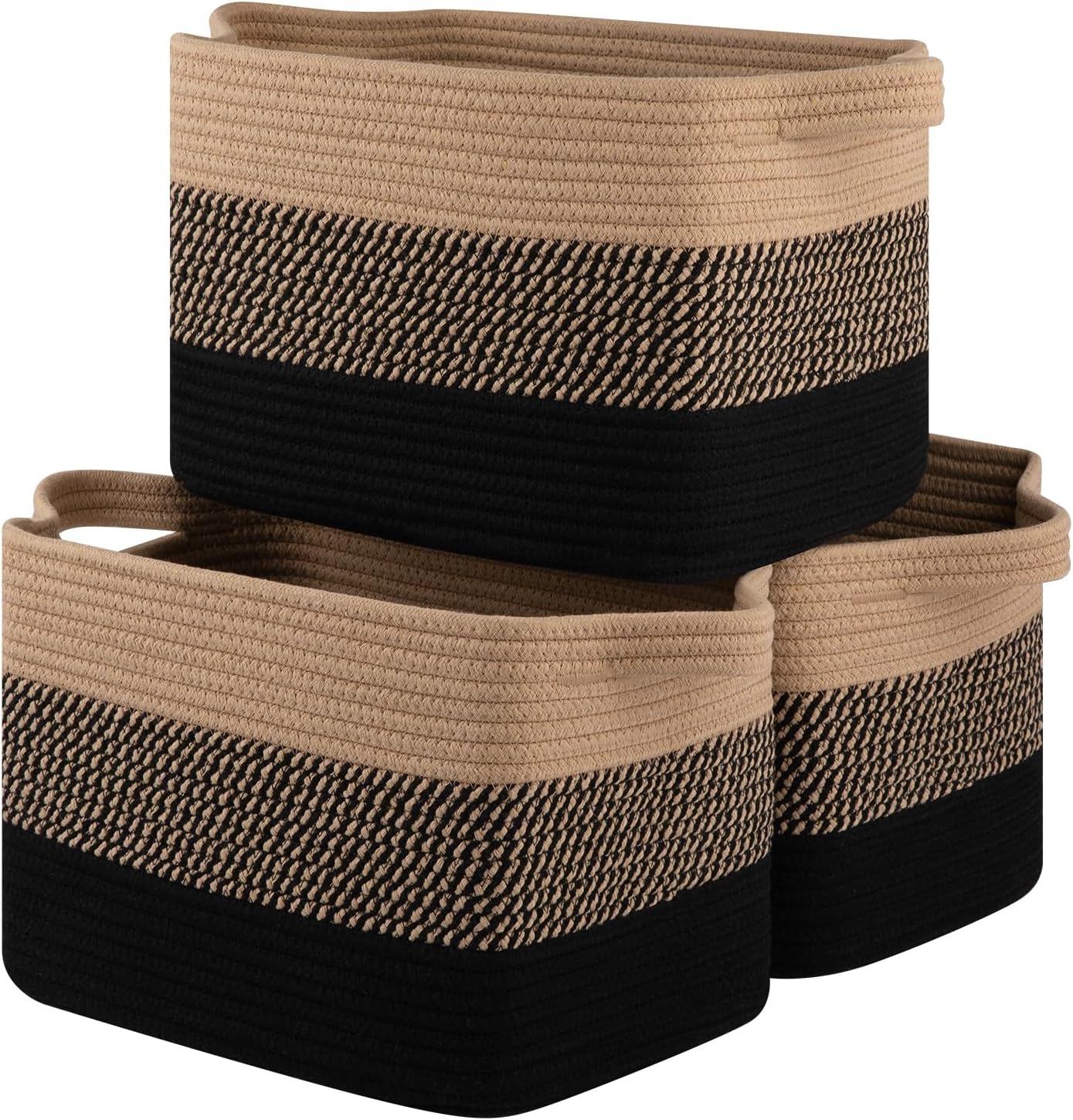 OIASKET Storage Basket for Organizing, Woven Baskets for Storage, Rectangle Decorative Baskets for Shleves, Closet, Toys, Books, Nursery Organizer Bins - Pack of 3 (Black & Brown, 13"x9.85"x8.7")