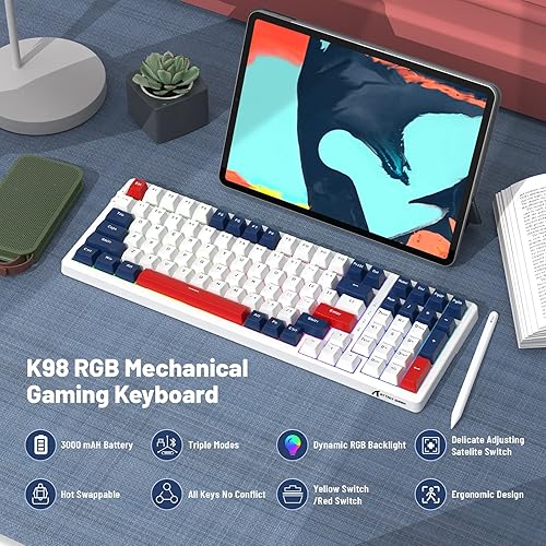 Miniatura 2 de ATTACK SHARK Teclado mecánico inalámbrico K98 96% para juegos, trimodo BT5.02.4GUSB-C con cable en espiral, retroiluminación RGB, intercambiable en