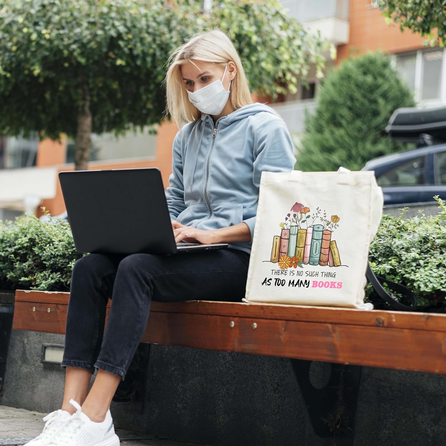 Canvas Book Tote Bag Aesthetic, Reusable Grocery Shopping Bags, Book Lovers Birthday Gifts Library Book Bag Gifts for Readers, Librarian Gifts (A10), Medium - Image 6