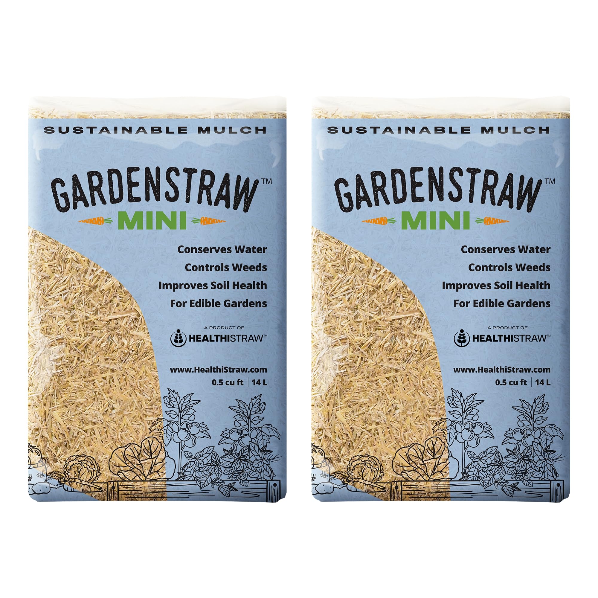 HealthiStraw GardenStraw Mini, 0.5 cu ft (4 lbs) Pack of 2 – Natural Mulch for Gardens, Vegetables & Lawn Seeding - Water-Conserving Wheat Straw -