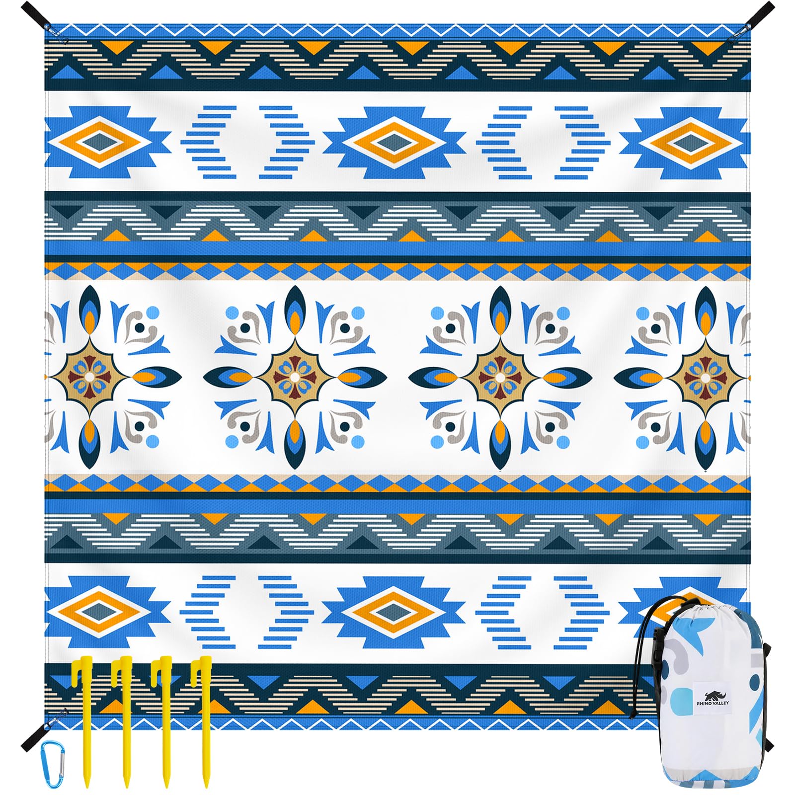 Rhino Valley Mata Plażowa 200x200cm Z Torbą I 4 Palikami | Odporna Na Piasek Szybkoschnąca Mata Plażowa Piknikowa Na Plażę, Podróż, Kemping, Wzór Serce Oceanu (6,5x6,5FT)
