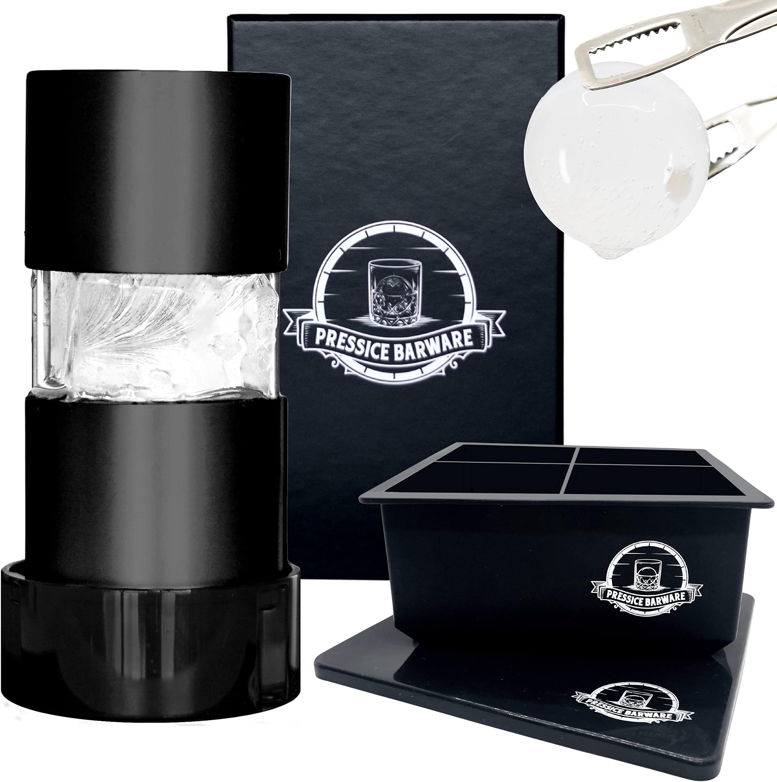 Ice Ball Press – Precision-Crafted Aluminum – Create Effortless Large Spheres – Includes Ice Tray – Made in the USA (Black Finish)