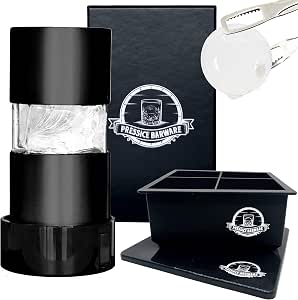 Ice Ball Press – Aluminum Ice Press – Create Effortless Large Spheres – Includes Ice Tray – USA Small Business (Black Finish)