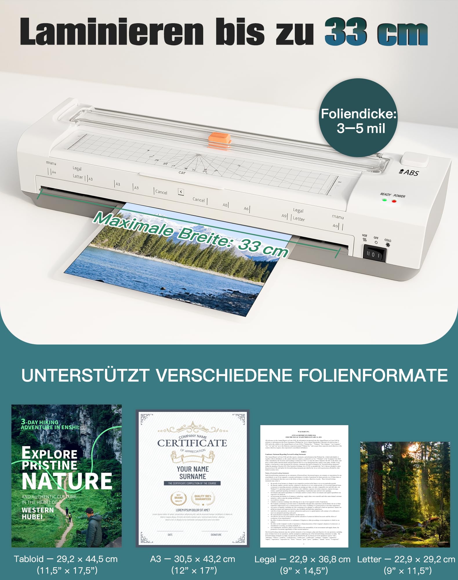Plastificatrice A3 da 13 pollici con inserimento automatico della carta, A3, laminazione a caldo e a freddo, 20 pellicole per laminazione, set 10 in 1 con taglierino, trimmer e taglierina per angoli