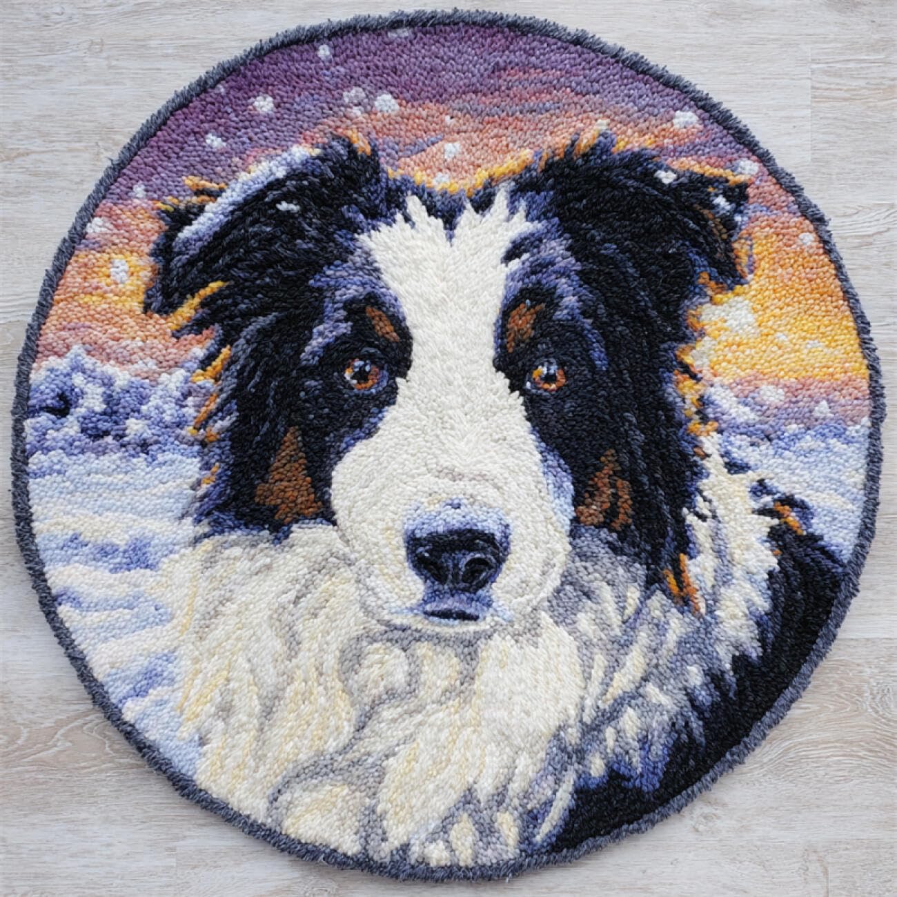 Dog Animal Rug Making Kits Fantasy Border Collie DIY Latch Hook Rug Making for Adults Embroidery Kit Carpet Home Decoration 50x50cm