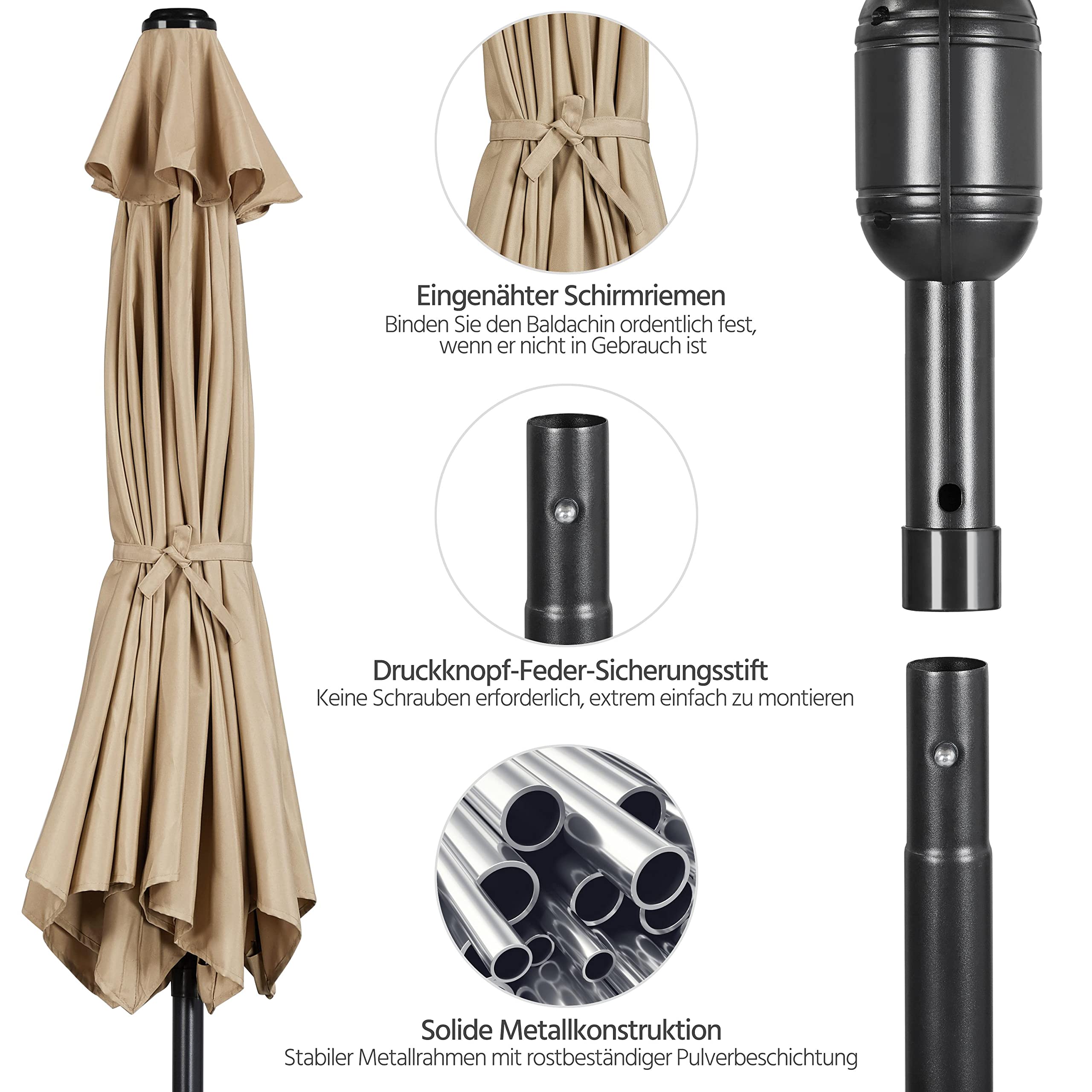 Yaheetech Gartenschirm Sonnenschirm mit Schirmständer Rund Marktschirm Neigbar Kurbelschirm Sonnenschirmständer Schirmgewicht für Outdoor und Balkon, 270 cm/Tan