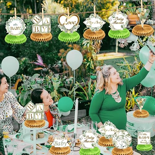 Miniatura 7 de Centros de mesa de nido de abeja para baby shower, 9 piezas, decoración verde salvia, centro de mesa de fiesta, fiesta de cumpleaños de niño y niña,