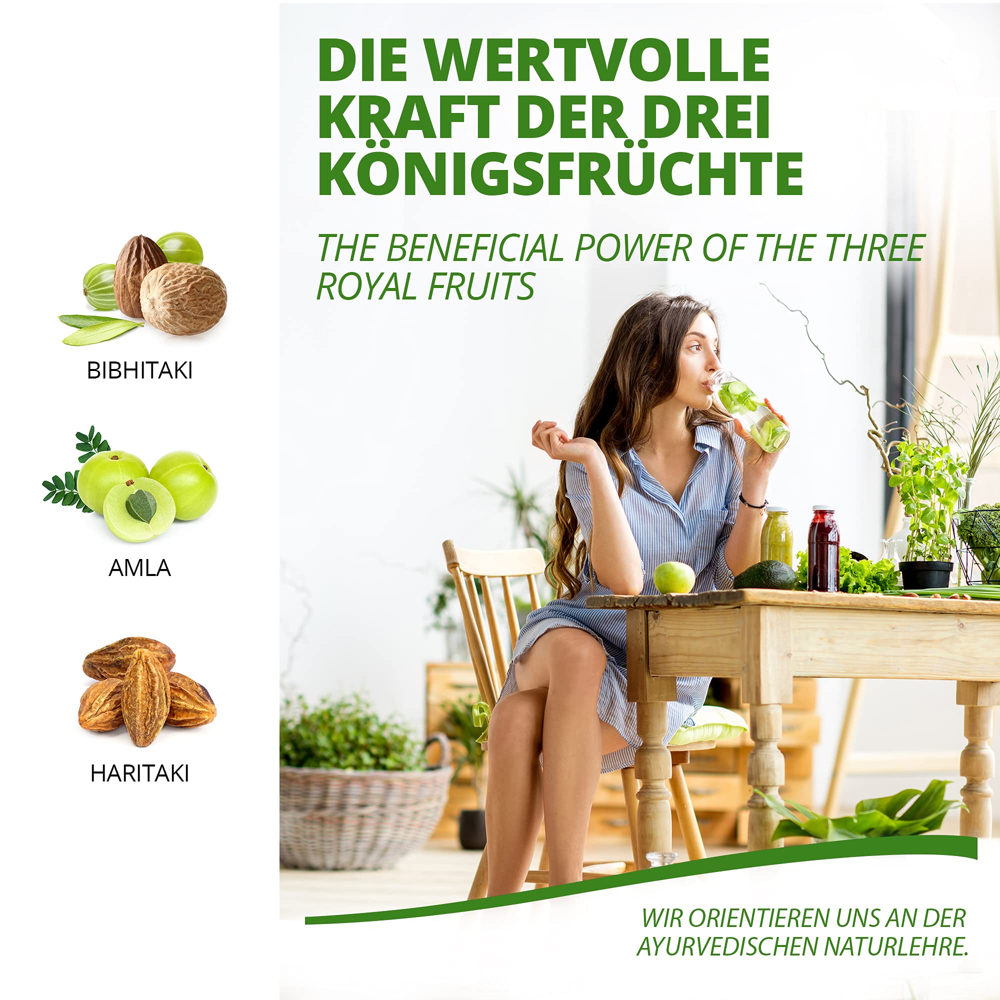 Triphala pellet 1000mg (120 o 360 pezzi) frutti reali ayurvedici Amla (Amalaki), Hiritaki, Bibhitaki - Prodotto di qualità di MoriVeda (120 compresse)