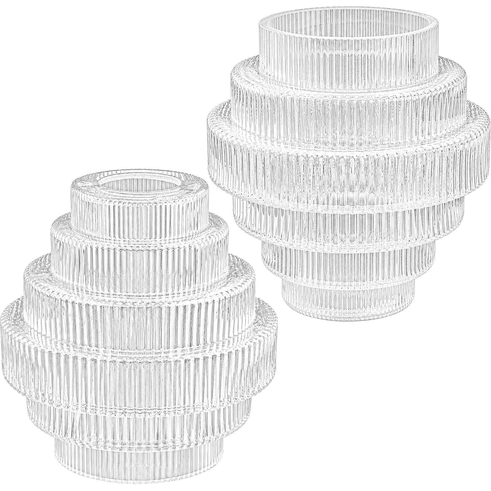 2 Pack Striped Glass Light Shades, 17 x 15 cm Easy Fit Ceiling Lampshade, Clear Ribbed Replacement Pendant Lamp Shade for Bedroom Living Room Kitchen Island Wall Lamp Chandelier Decor