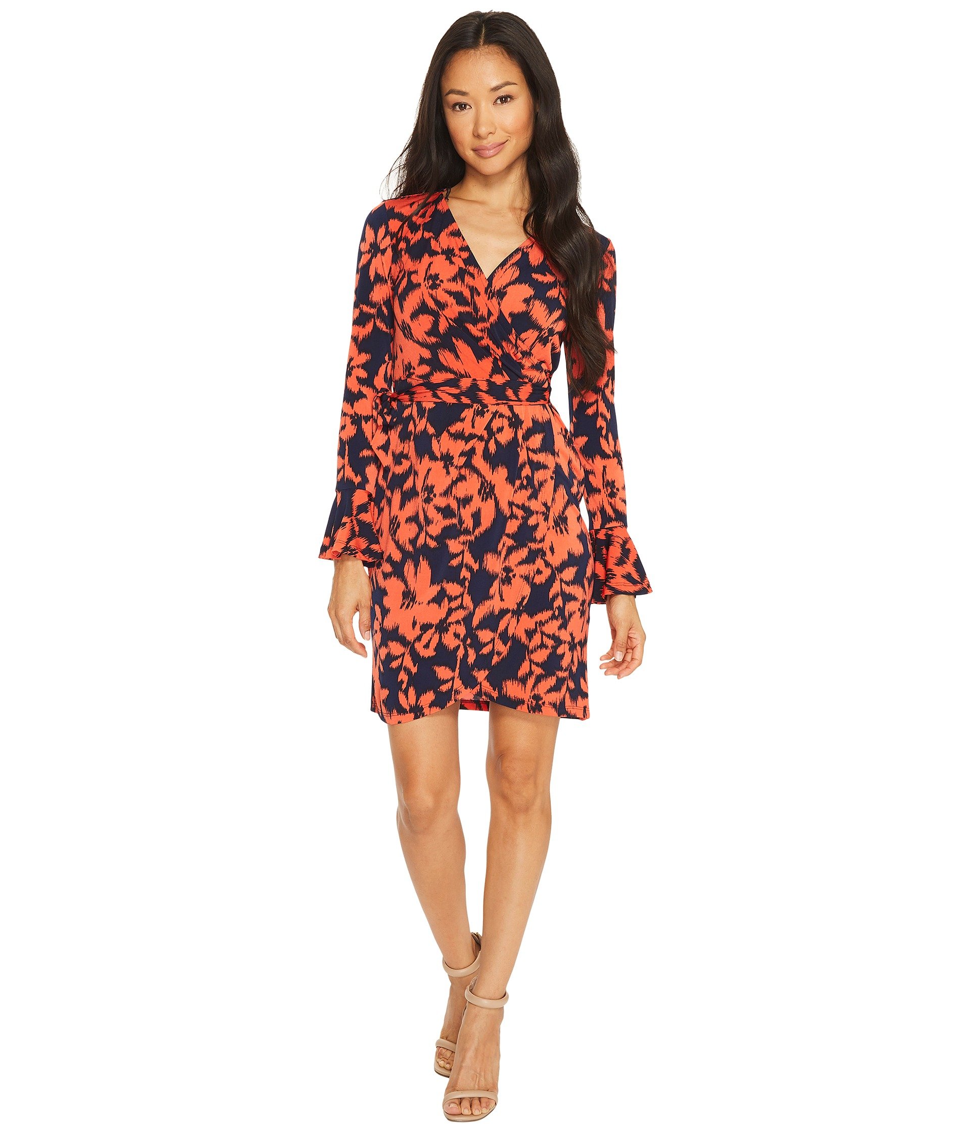 London Times Petite Pozie Print Bell Sleeve Wrap Dress at 6pm