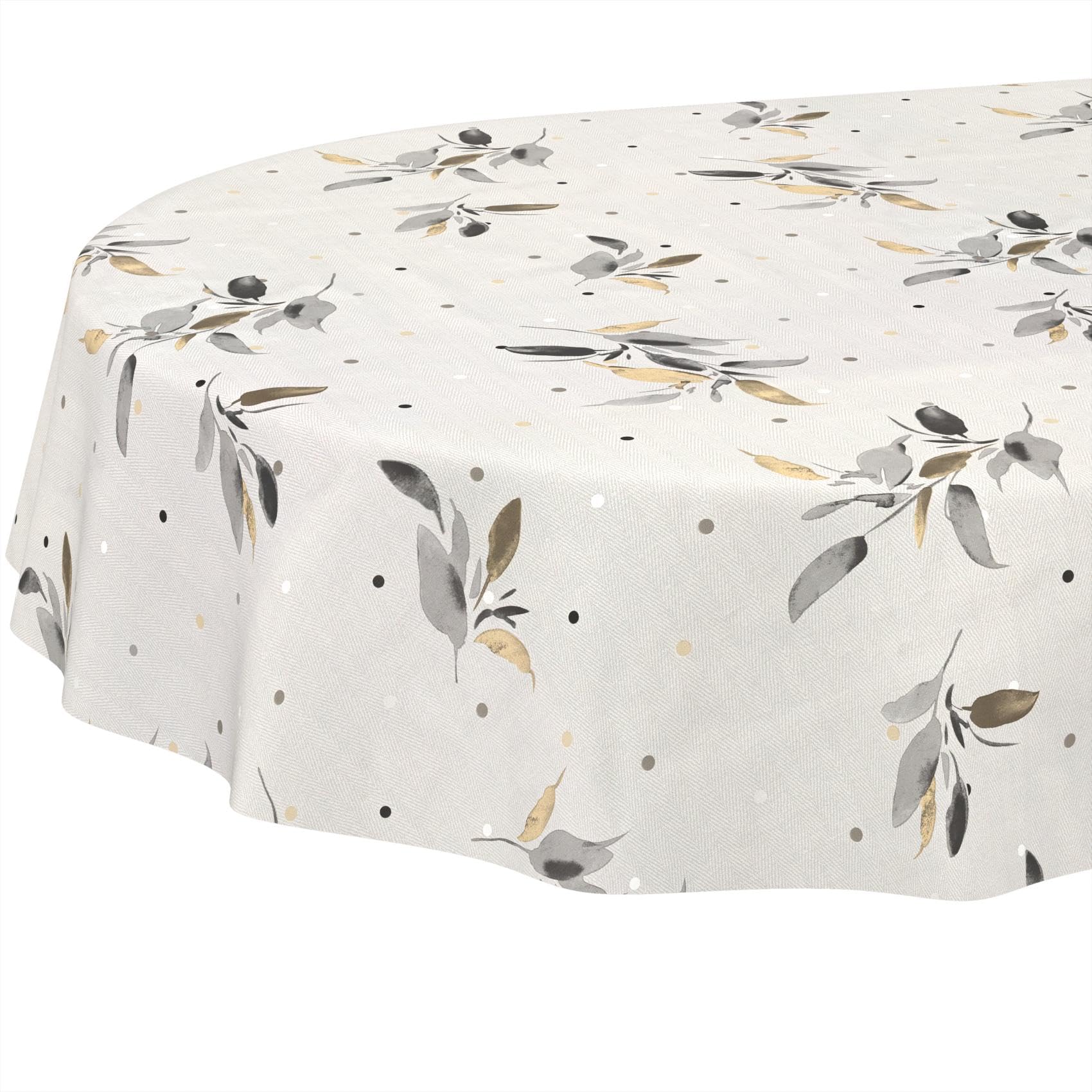 Oilcloth Tablecloth, Washable, Oilcloth, Easy Care, Water-Repellent, Lotus Effect, Garden Tablecloth, Silver Leaf, Oval, 220 x 140 cm, Cut Edge