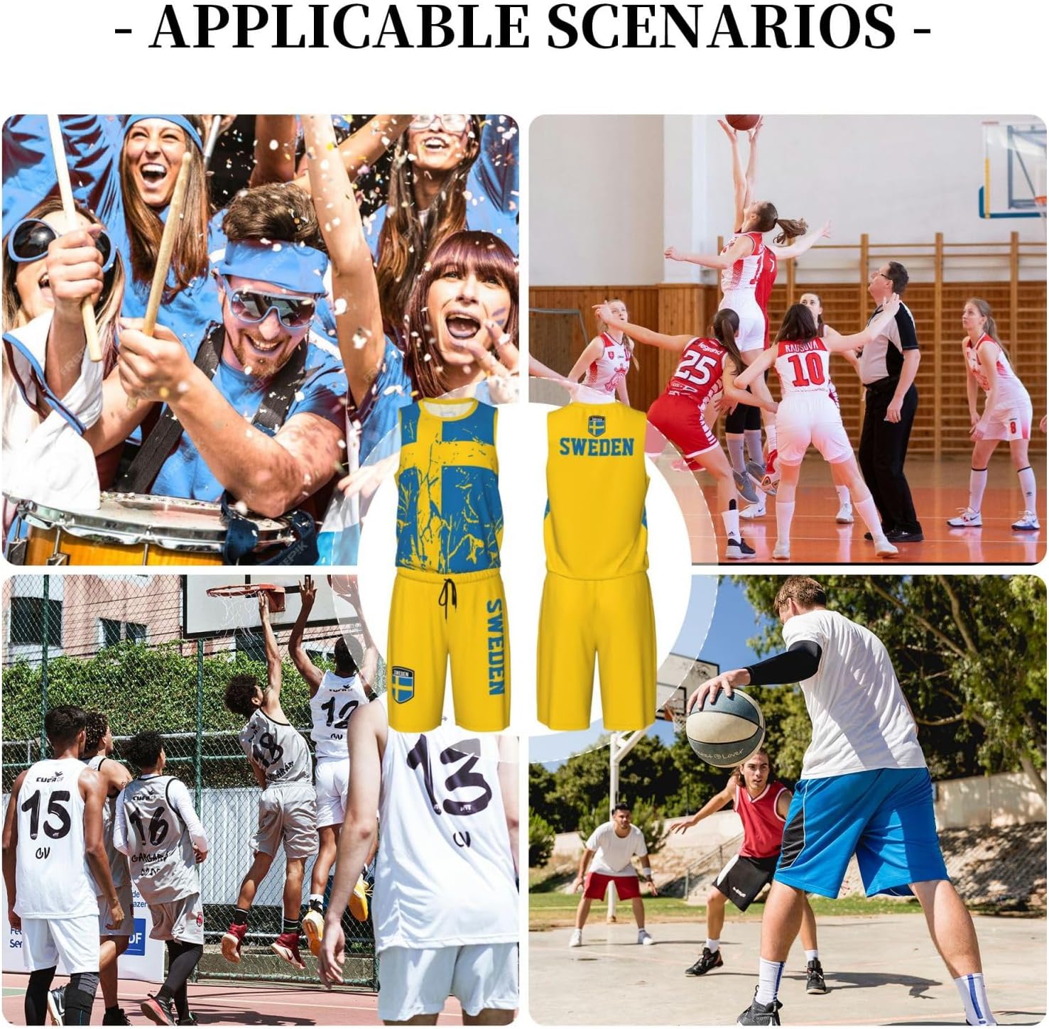 Sweden Flag Grain Basketball Jersey Uniform Suit for Men Adults Training Athletic Set