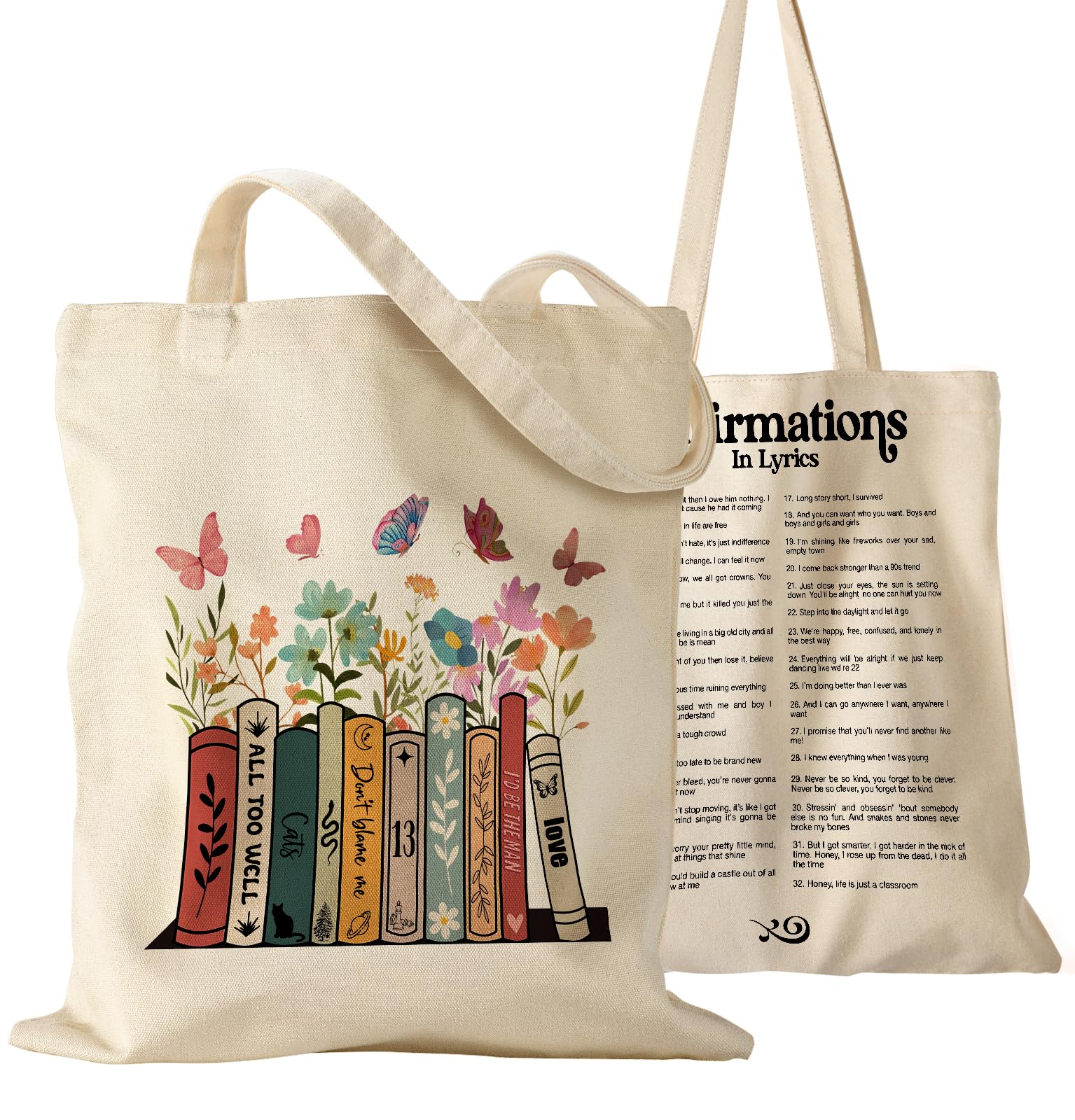 Miss Adola Aesthetic Canvas Tote Bag for Women Pattern Trendy Casual Music Inspired Cloth Totes Bag for Shopping