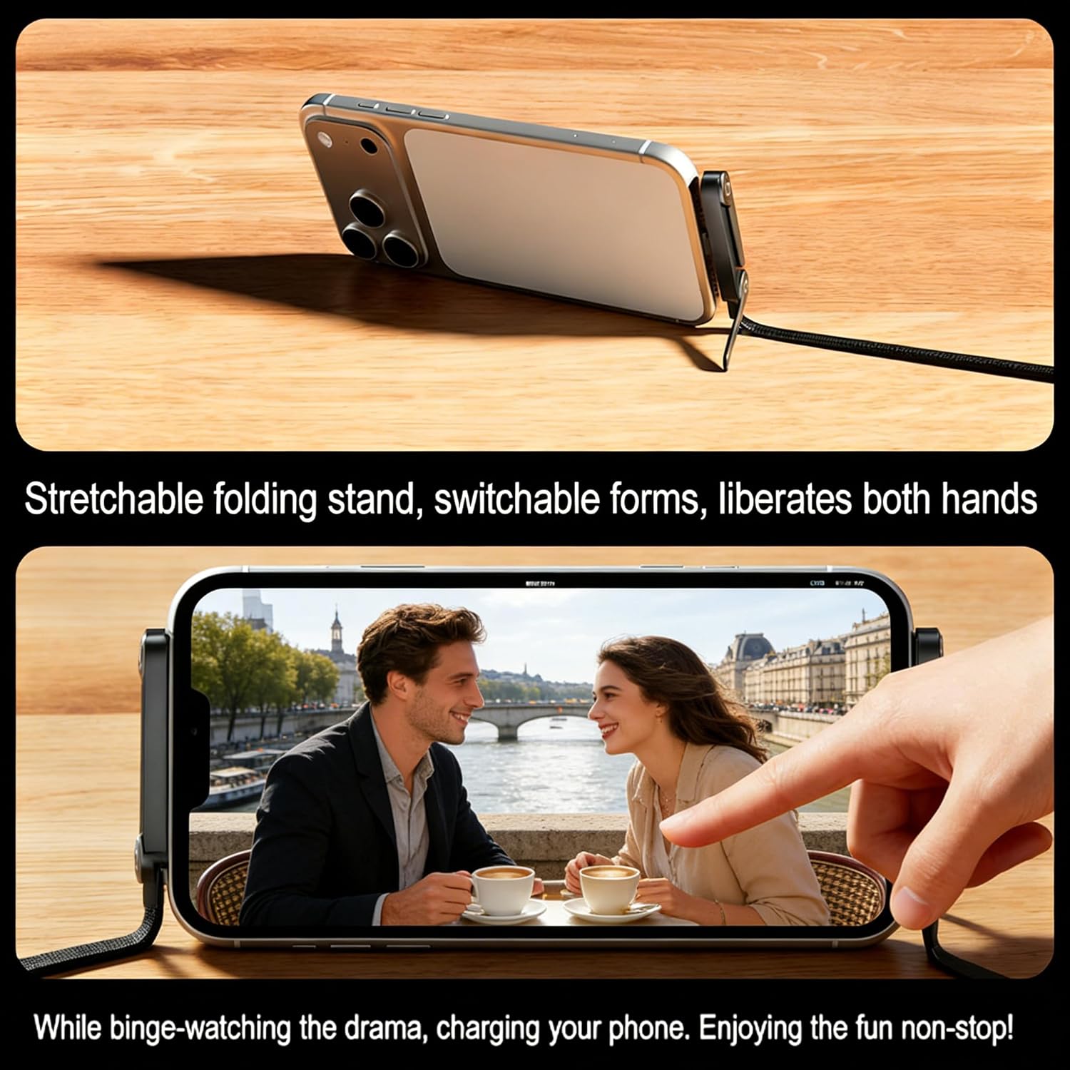 240W Fast Charge Cable with Stand, Built-in Adjustable Phone Holder, 240W PD Super Fast Charging Cable, Braided Durable Type-C Cable with Foldable Stand, 480Mbps Data Sync, 5ft/1.5m (2-Pack)