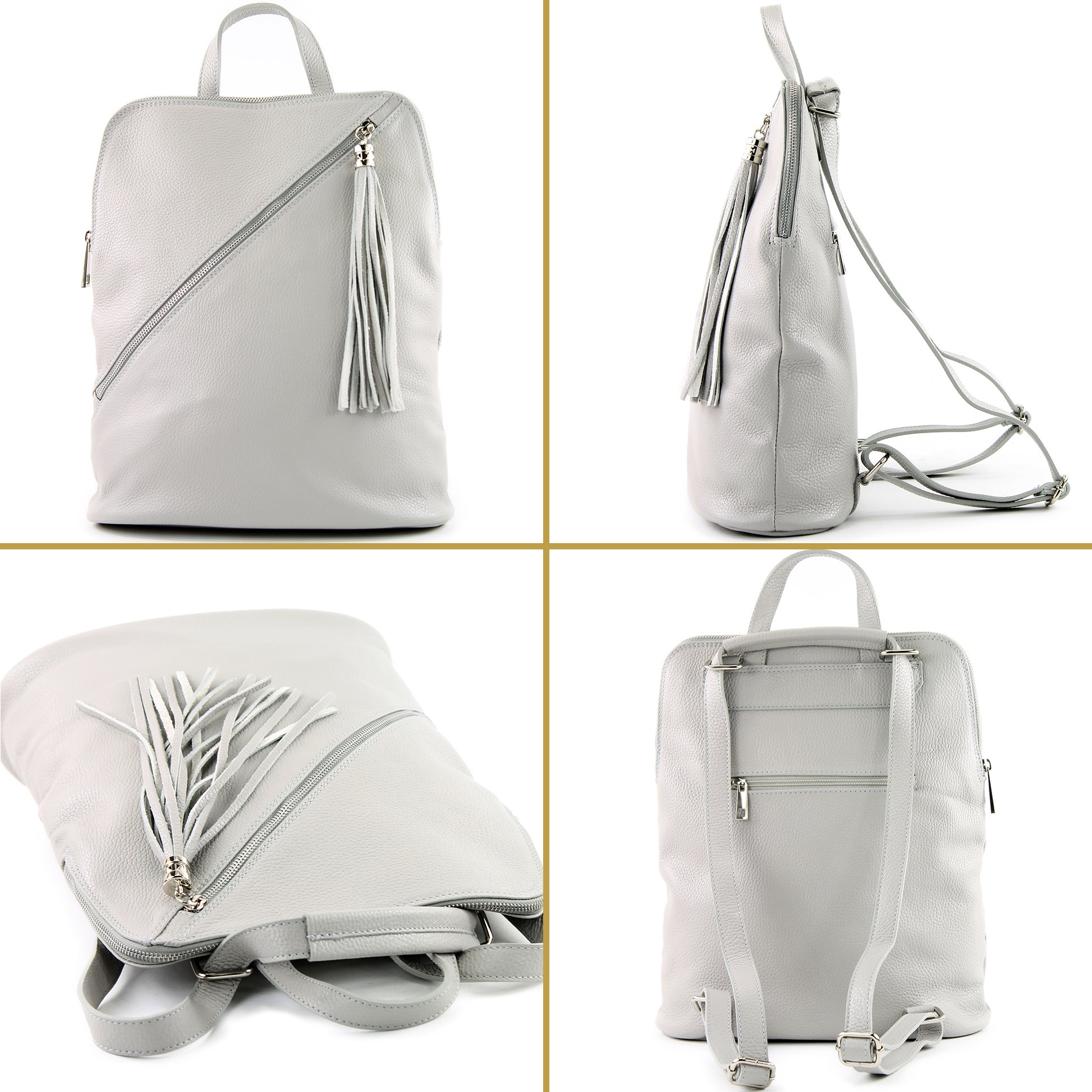 modamoda de T161 Damen Leder Rucksack Handtasche handmade in Italy, Farbe:Rosabeige2021