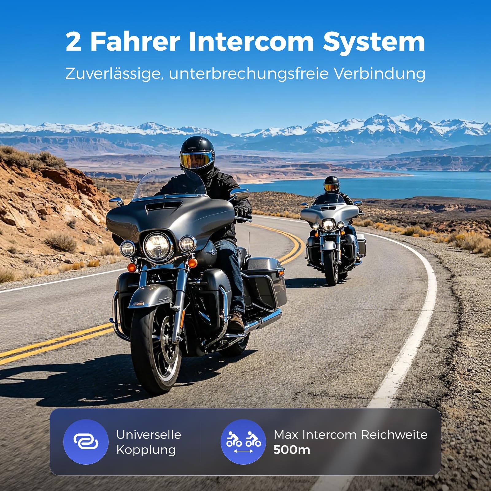 2Y Motorrad Bluetooth Headset, Helm Kommunikationssystem für 2 Personen, Reichweite bis zu 500 m, unterstützt Audio-Multitasking, IPX5 wasserdicht, Freisprecheinrichtung mit FM-Radio, 1 Pack