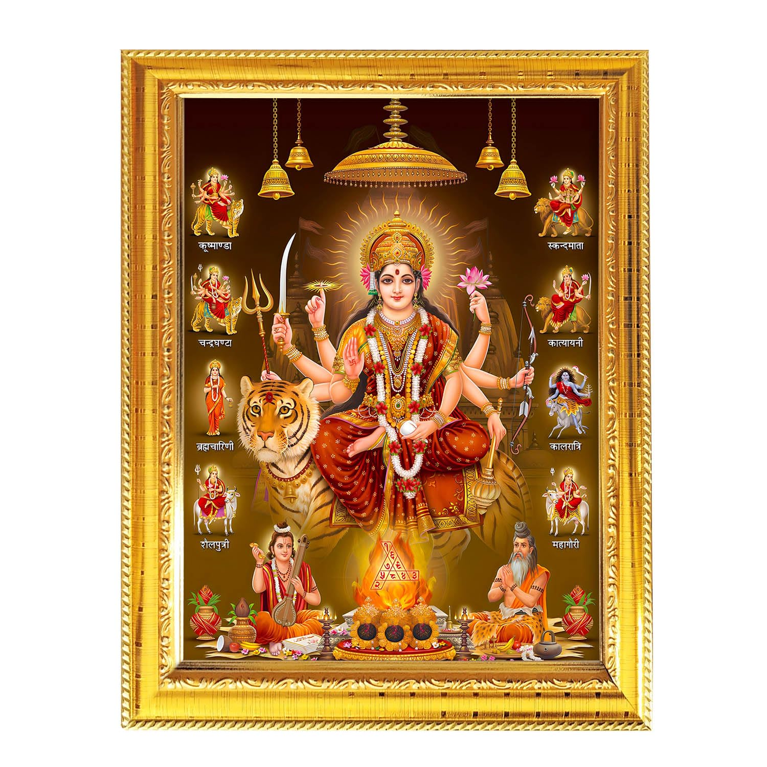 Maa Durga Ambe Elegant Hindu God Golden Photo Frame Decorative Frame for Divine Images & Religious Art, Perfect for Home & Office 8.3X6.5