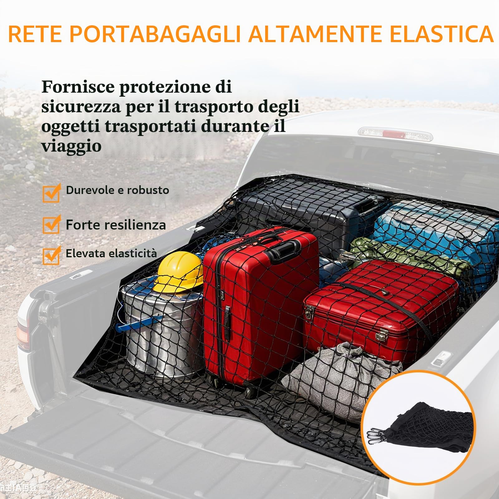 KAOLALI Rete da carico altamente elastica, 120 x 120 cm, a strato singolo, estensibile fino a 210 x 210 cm, si estende fino a 1,8 x 1,8 m, per bagagliaio, bagagliaio, bagagliaio, bagagliaio, tettuccio